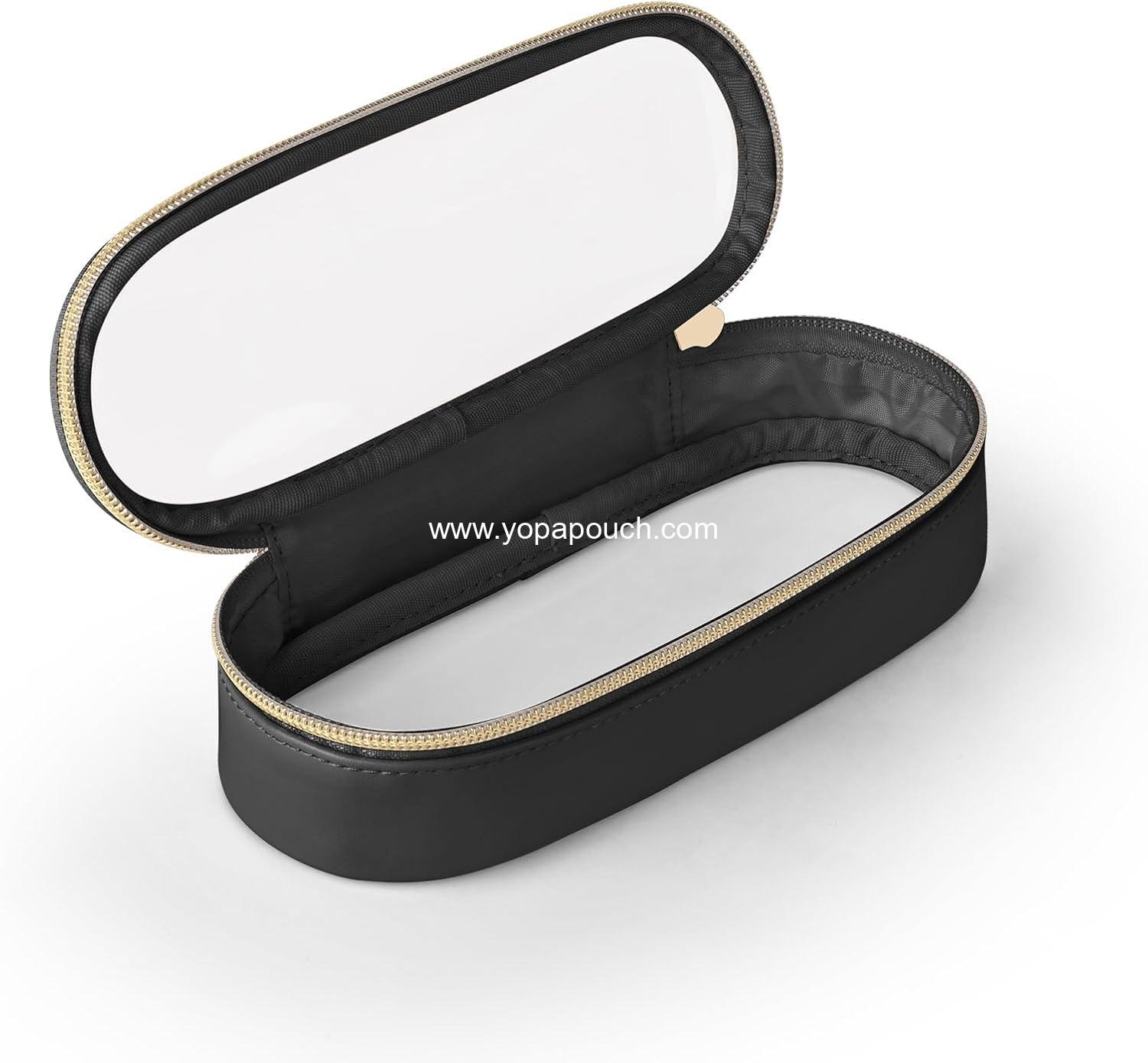 Clear Travel Makeup Brush Holder, Leather Makeup Brush Toiletry Bag, Portable Cosmetic Brush Case, Transparent Waterproof Makeup Brush Storage Bag, Black