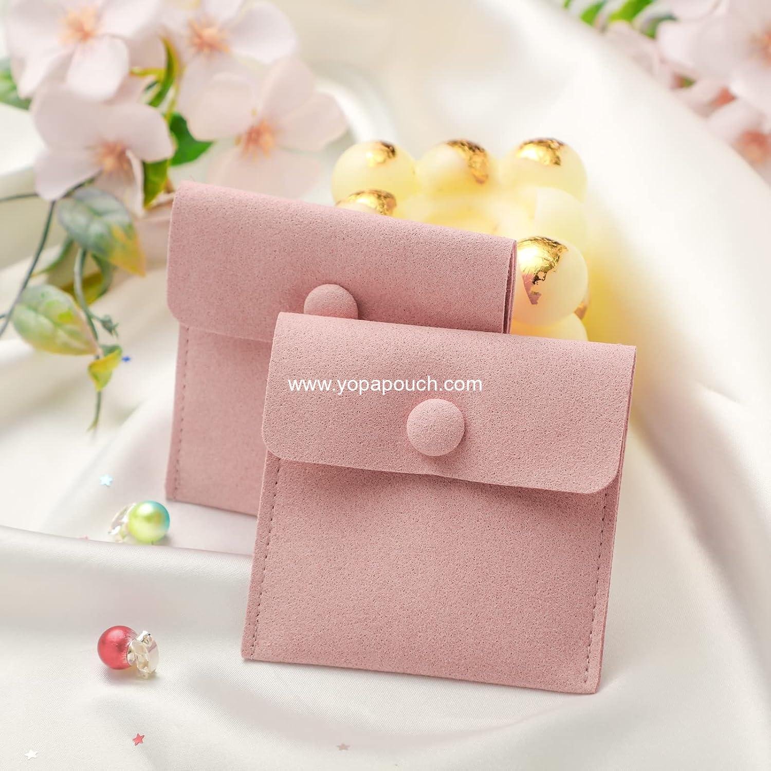 Wholesale Microfiber Jewelry Pouch 8x8cm, Luxury Packaging Bag with Snap Button and Divider for Bracelets and Necklaces - Factory