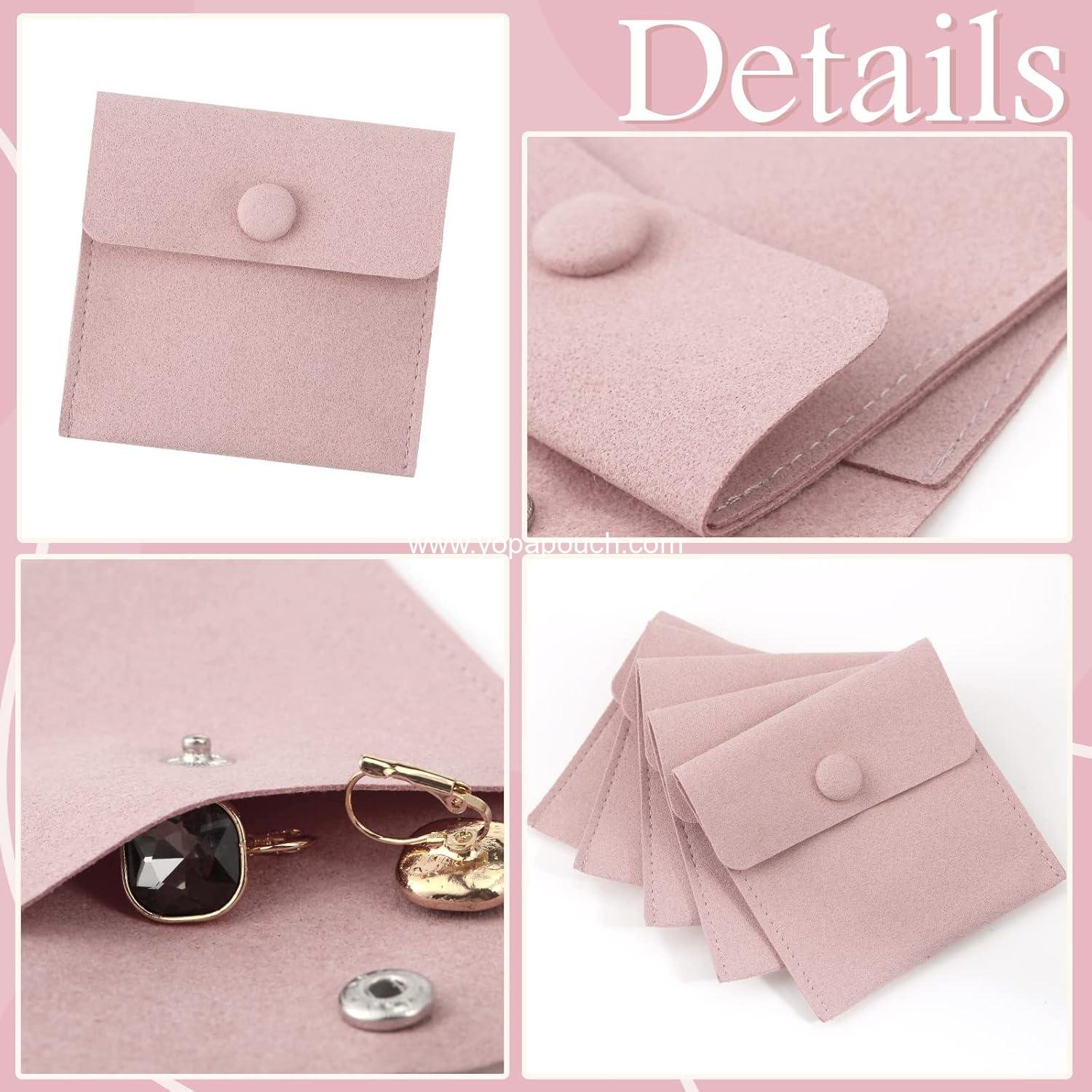Wholesale Microfiber Jewelry Pouch 8x8cm, Luxury Packaging Bag with Snap Button and Divider for Bracelets and Necklaces - Factory