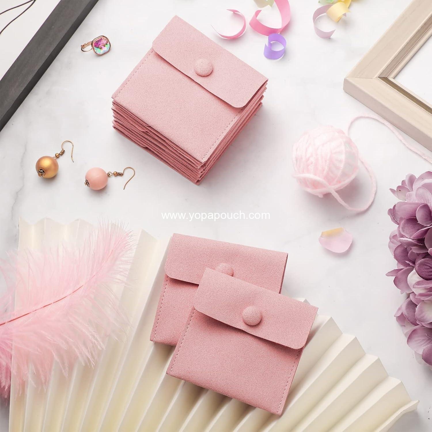 Wholesale Microfiber Jewelry Pouch 8x8cm, Luxury Packaging Bag with Snap Button and Divider for Bracelets and Necklaces - Factory