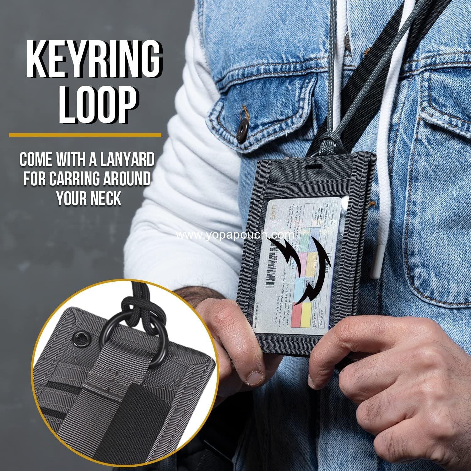 Wholesale Tactical ID Card Holder with Hook & Loop Patch, Neck Lanyard, Key Ring, and Credit Card Organizer (Shadow Gray - 500D Codura) - Supplier