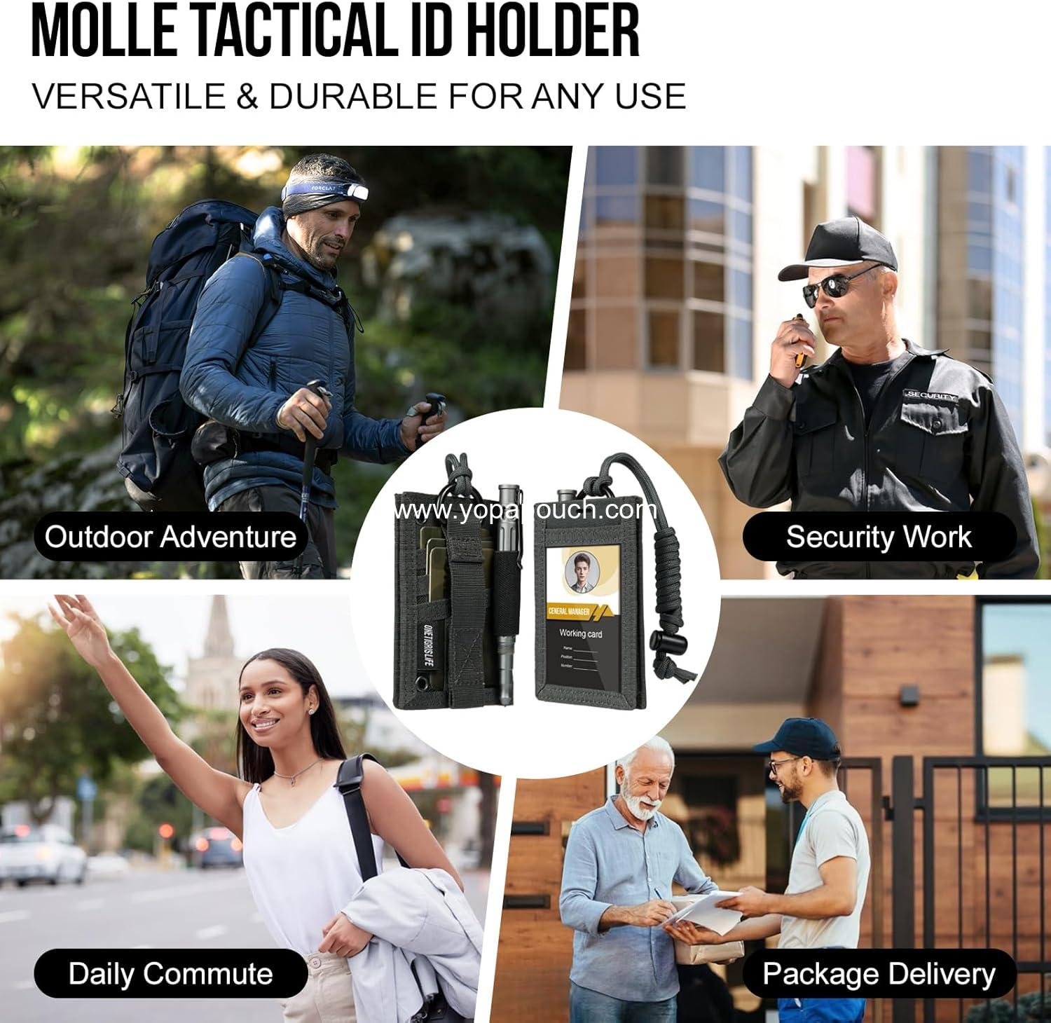 Wholesale Tactical ID Card Holder with Hook & Loop Patch, Neck Lanyard, Key Ring, and Credit Card Organizer (Shadow Gray - 500D Codura) - Supplier