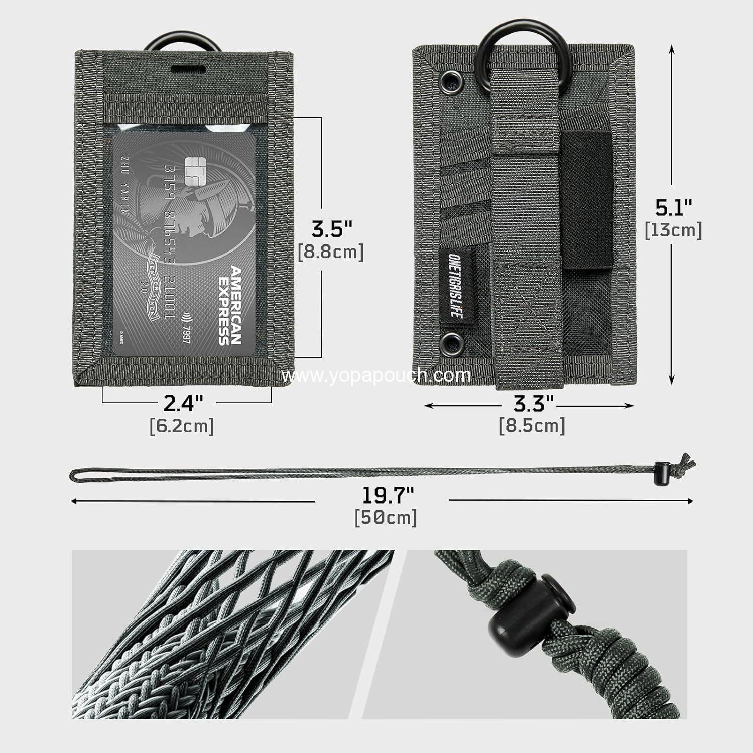 Wholesale Tactical ID Card Holder with Hook & Loop Patch, Neck Lanyard, Key Ring, and Credit Card Organizer (Shadow Gray - 500D Codura) - Supplier