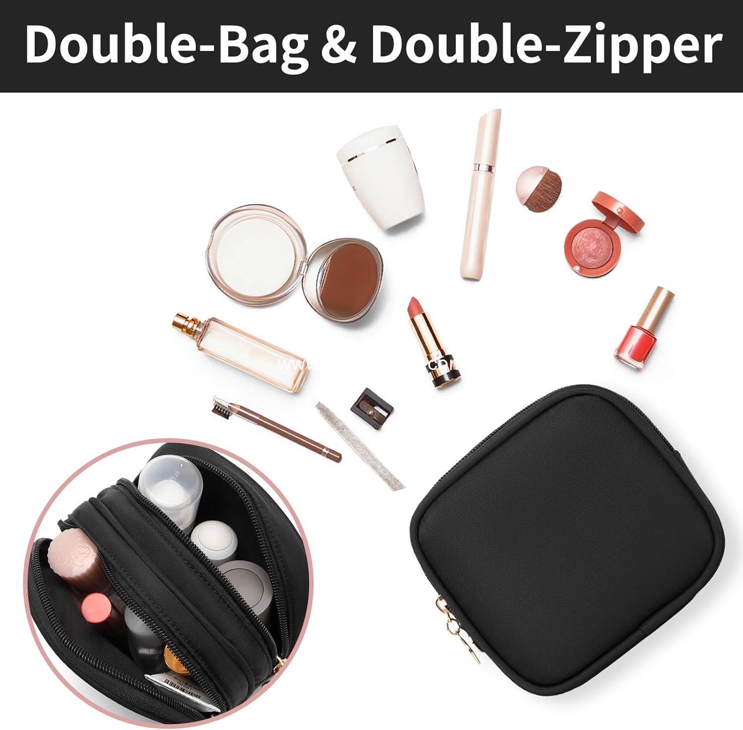 Wholesale Double Zipper Cosmetic Bag, Small Makeup Pouch for Travel, Cute Mini Toiletry Bag (Black) - Supplier