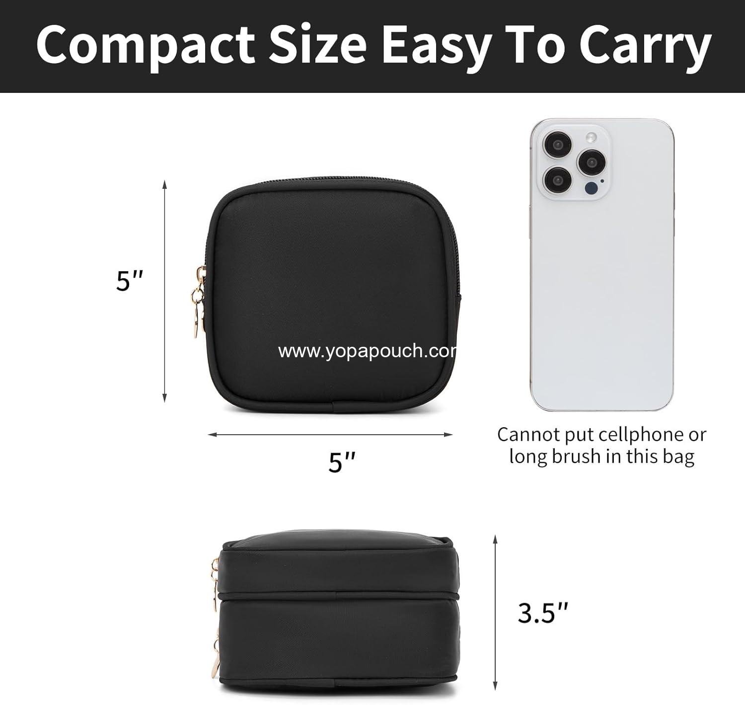 Wholesale Double Zipper Cosmetic Bag, Small Makeup Pouch for Travel, Cute Mini Toiletry Bag (Black) - Supplier