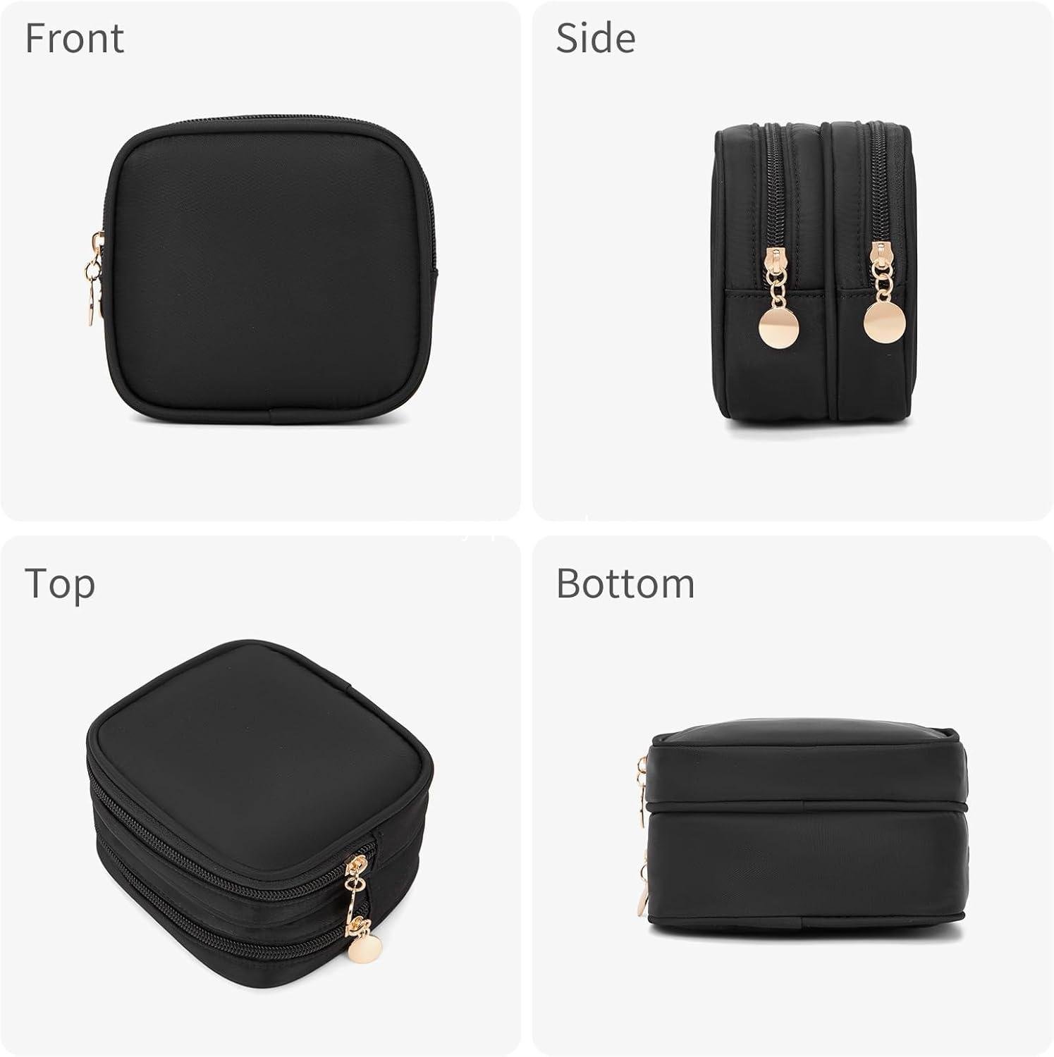 Wholesale Double Zipper Cosmetic Bag, Small Makeup Pouch for Travel, Cute Mini Toiletry Bag (Black) - Supplier