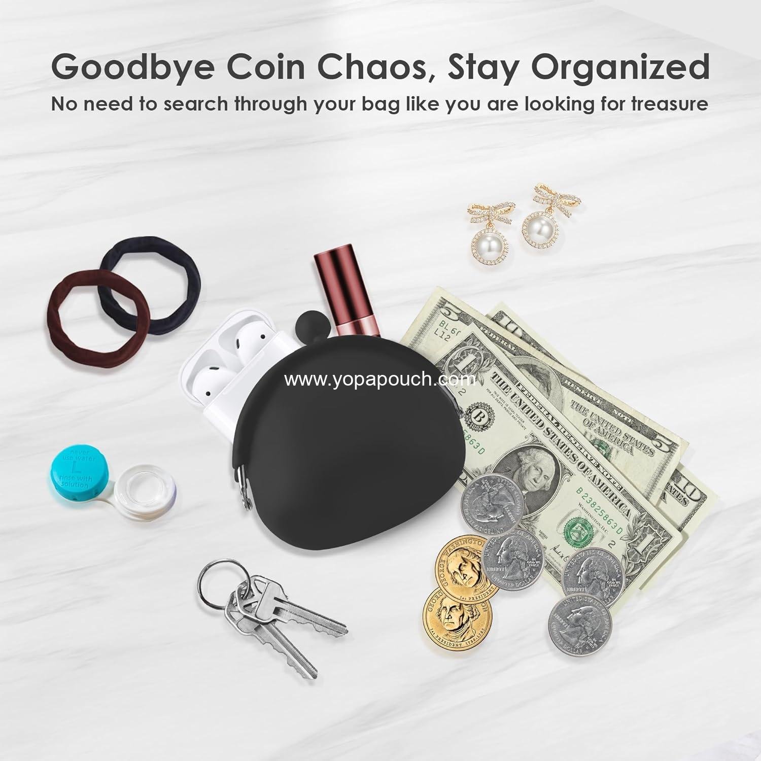 Wholesale Silicone Coin Purse for Women – Small Kiss Lock Pouch for Coins, Keys, Lipstick, and Earphones – Mini Cute Change Purse for Daily Life, Travel, and Parties (Black) Supplier