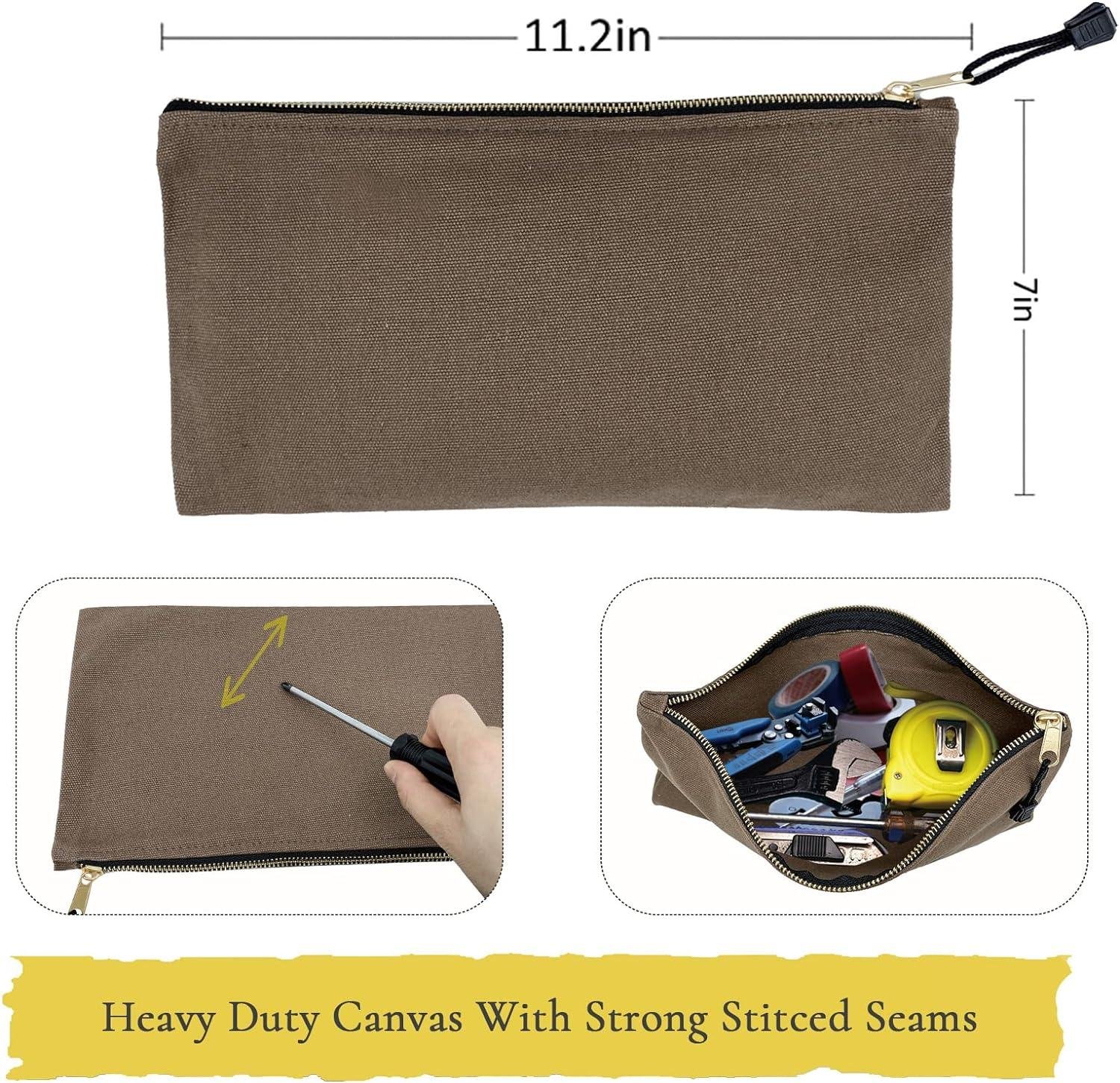 Wholesale 7 Pack Canvas Tool Bag Zipper Pouch - Heavy Duty 16 oz. Utility Pouches, Multipurpose Organizer Tote Bags with Metal Zippers, 12.5 x 7 Inches Supplier