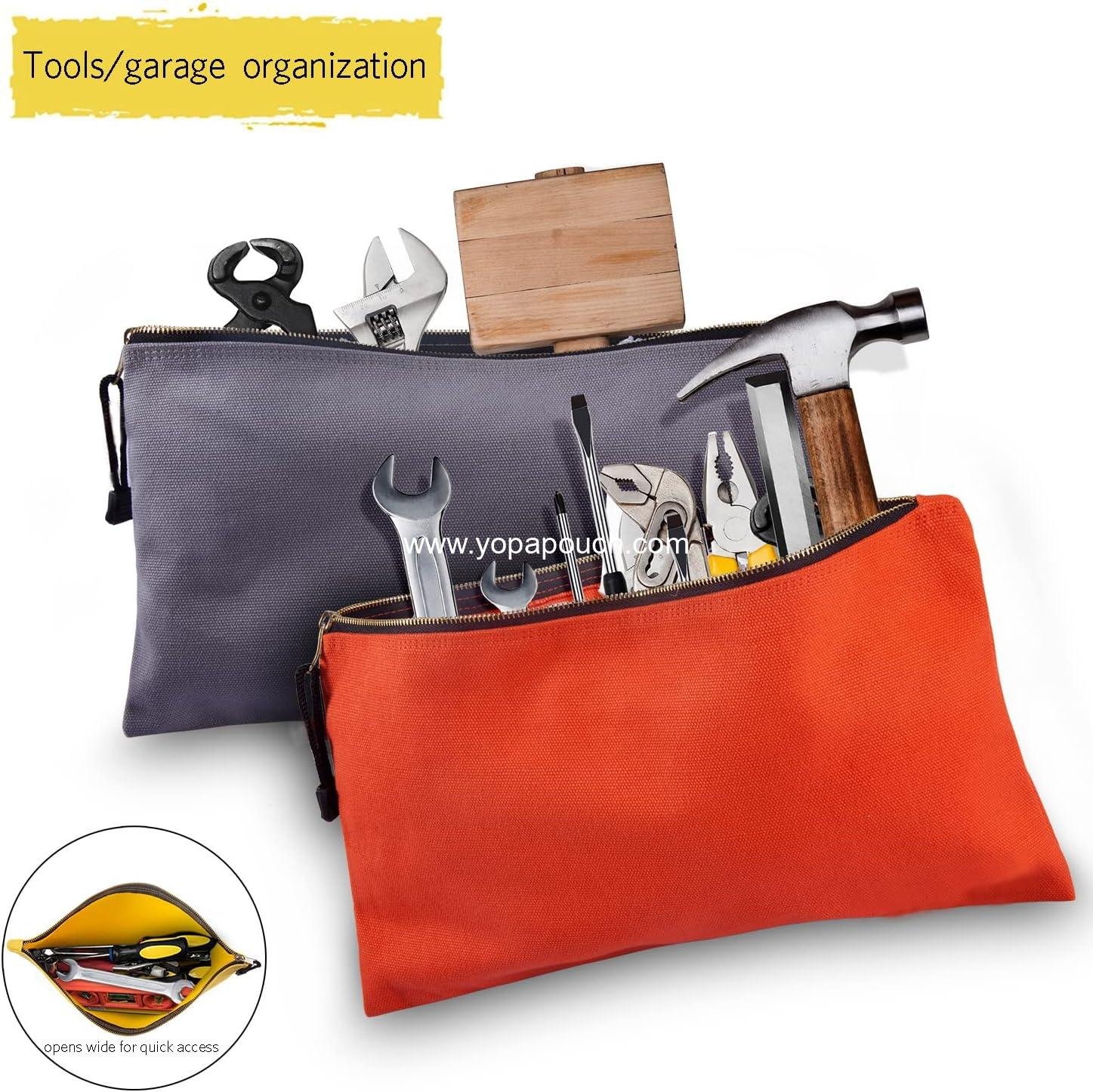 Wholesale 7 Pack Canvas Tool Bag Zipper Pouch - Heavy Duty 16 oz. Utility Pouches, Multipurpose Organizer Tote Bags with Metal Zippers, 12.5 x 7 Inches Supplier