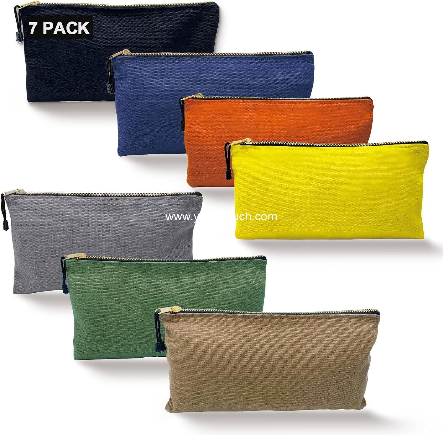 7 Pack Canvas Tool Bag Zipper Pouch - Heavy Duty 16 oz. Canvas Tools Utility Pouches, Multipurpose Storage Organizer Tote Bags with Dependable Metal Zippers, 12.5 x 7-Inch