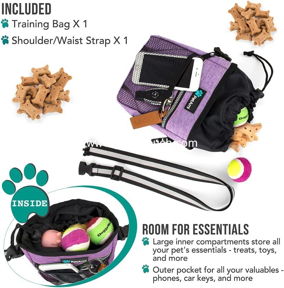 Wholesale Pet Treat Pouch for Training and Dog Walking, Kibble Holder, Poop Bag Dispenser, 3 Ways to Wear (Purple) - Supplier