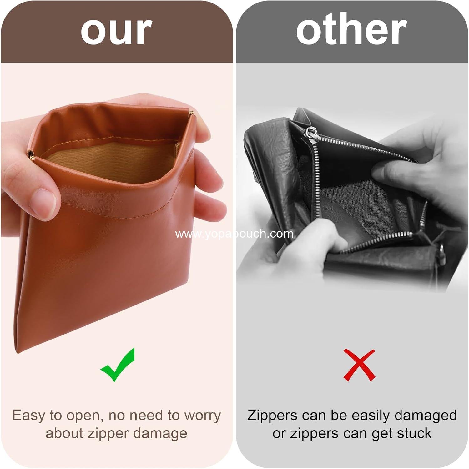 Wholesale 2 PCS Small Makeup Bag Set for Purse, Waterproof Zipperless Self-Sealing Cosmetic Organizer, Travel Makeup Pouch, Coin Purse, Lipstick Holder - Brown, Supplier