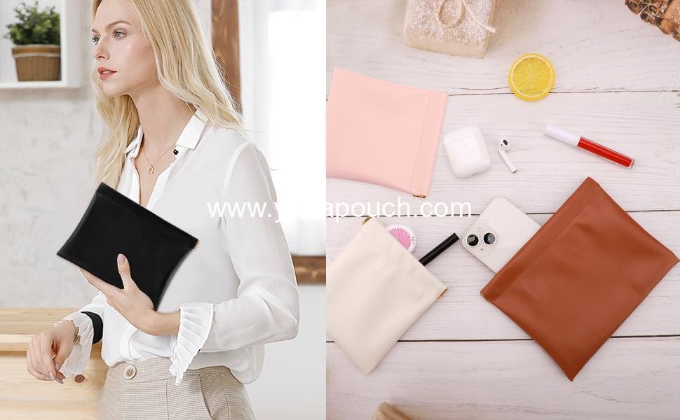 Wholesale 2 PCS Small Makeup Bag Set for Purse, Waterproof Zipperless Self-Sealing Cosmetic Organizer, Travel Makeup Pouch, Coin Purse, Lipstick Holder - Brown, Supplier