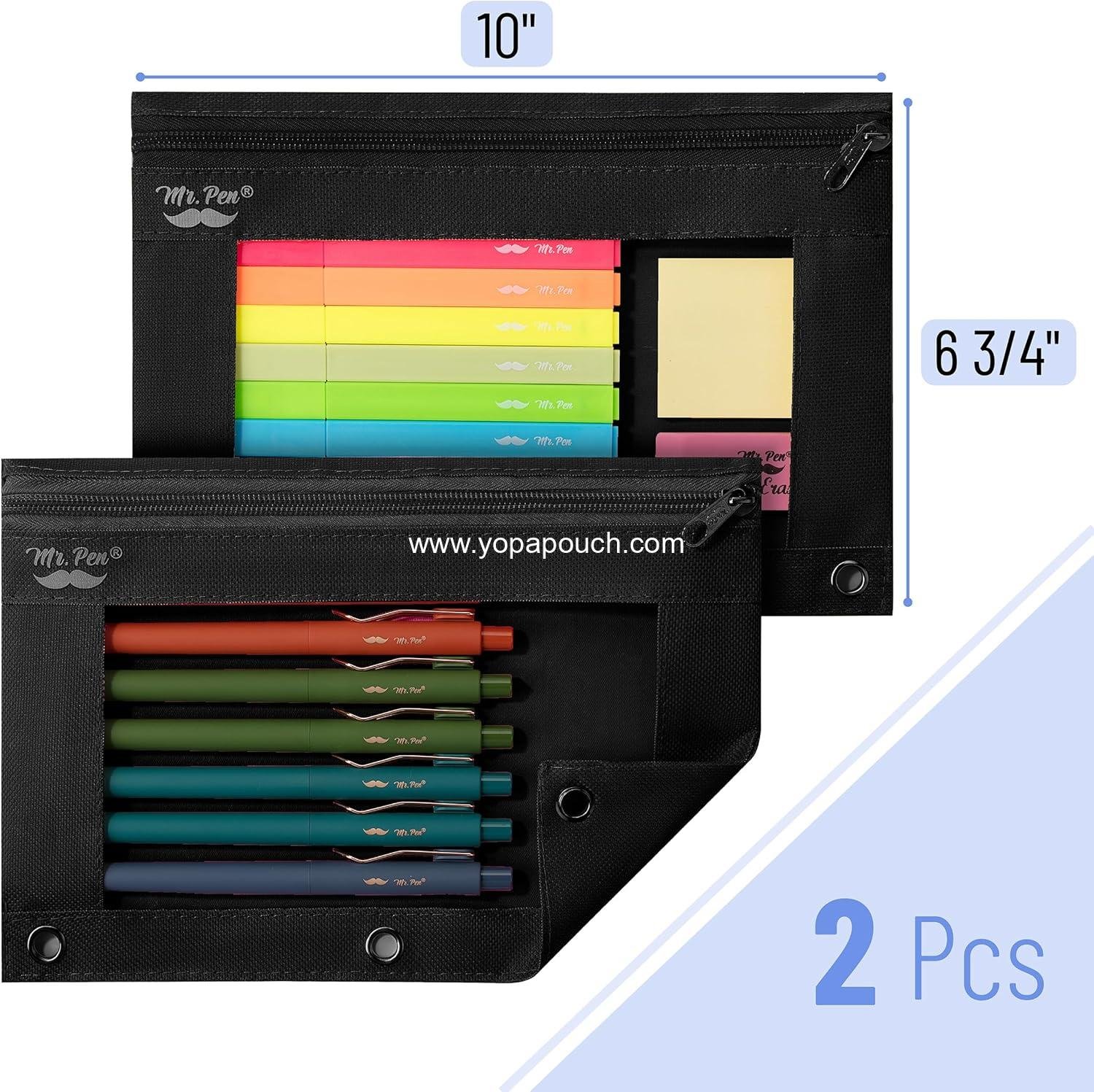 Wholesale Fabric Pencil Pouch with 3 Binder Holes, Black, Set of 2 - Supplier Wholesale Fabric Pencil Pouch with 3 Binder Holes, Black, Set of 2 - Supplier