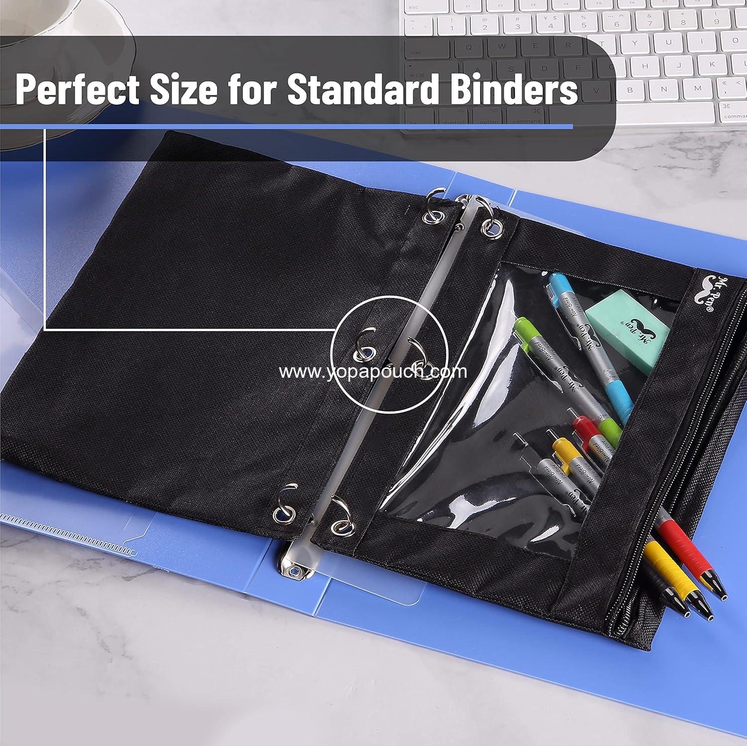 Wholesale Fabric Pencil Pouch with 3 Binder Holes, Black, Set of 2 - Supplier Wholesale Fabric Pencil Pouch with 3 Binder Holes, Black, Set of 2 - Supplier