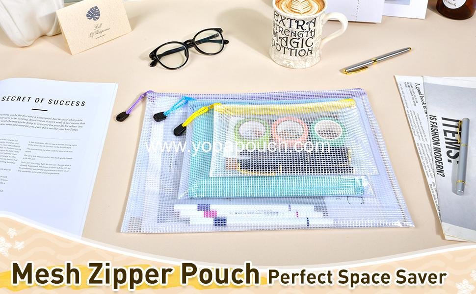 Wholesale 26pcs Mesh Zipper Pouch Bags, 8 Sizes Clear Waterproof Storage Pouches for Organizing Office, School, Home, and Travel Supplies - Manufacturer