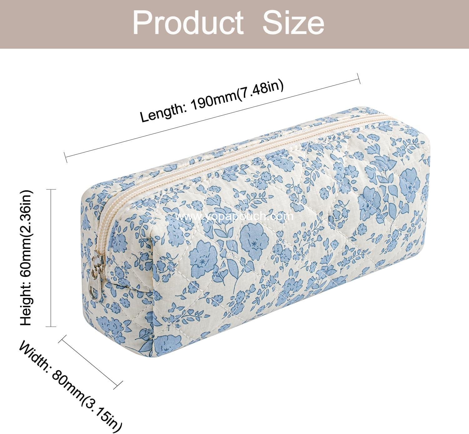 Wholesale Cute Floral Makeup Brush Bag Small Cotton Quilted Cosmetic Bag for Women Travel Toiletry Zipper Pouch (Blue Floral) Supplier