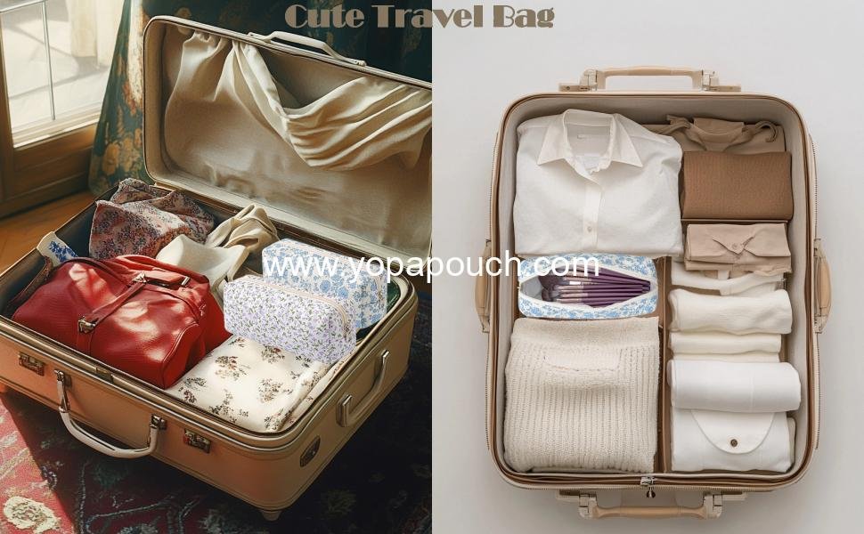 Wholesale Cute Floral Makeup Brush Bag Small Cotton Quilted Cosmetic Bag for Women Travel Toiletry Zipper Pouch (Blue Floral) Supplier