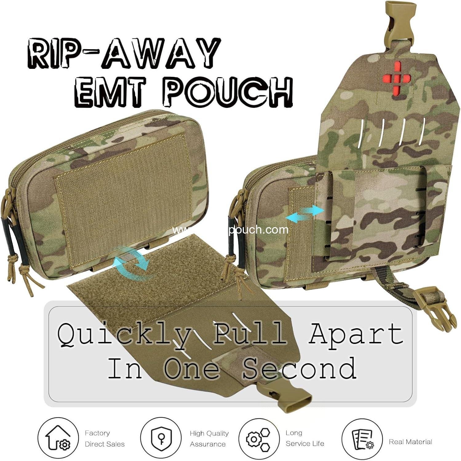 Wholesale Rapid Deployment Tactical MOLLE Trauma Kit Pouch - Quick Release Tear-Off Medical First Aid Organizer with Red Identification for Emergency Survival Activities Supplier