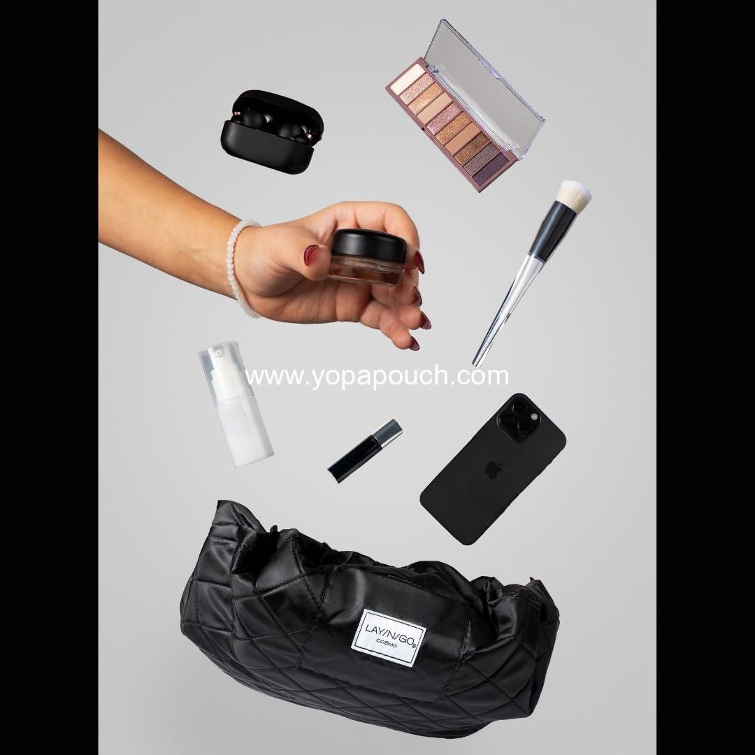 Wholesale Portable Drawstring Makeup Organizer Bag - Layflat Design with Zipper Pocket and Makeup Loops - Durable Machine Washable Toiletry Bag for Travel (20