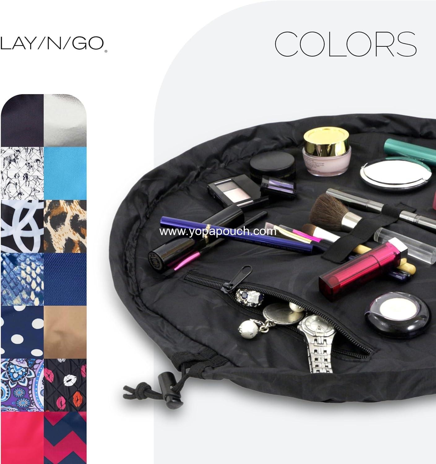 Wholesale Portable Drawstring Makeup Organizer Bag - Layflat Design with Zipper Pocket and Makeup Loops - Durable Machine Washable Toiletry Bag for Travel (20