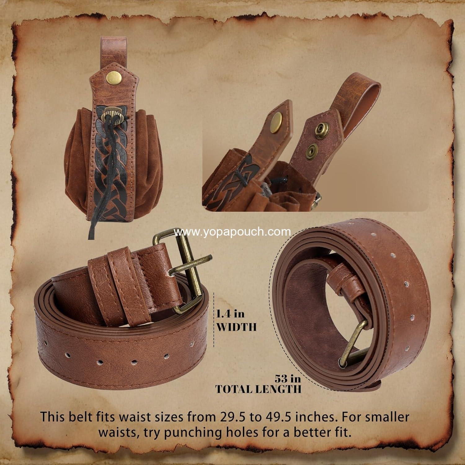 Wholesale Leather Belt Pouch Set with Potion Bottles for Medieval Viking Pirate Skirts, Hikes, Halloween Cosplay Costume Accessories (Brown, Belt Pouch) Supplier