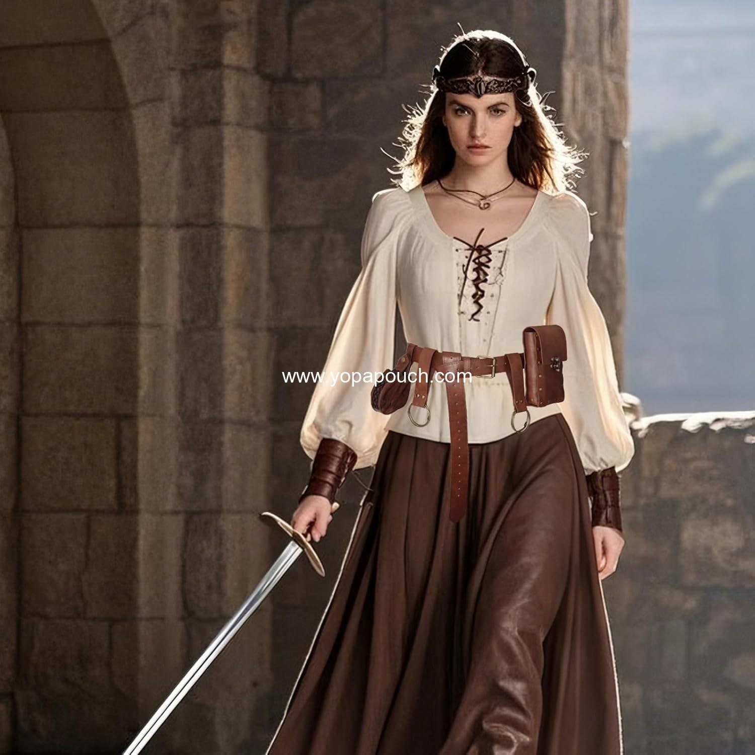 Wholesale Leather Belt Pouch Set with Potion Bottles for Medieval Viking Pirate Skirts, Hikes, Halloween Cosplay Costume Accessories (Brown, Belt Pouch) Supplier