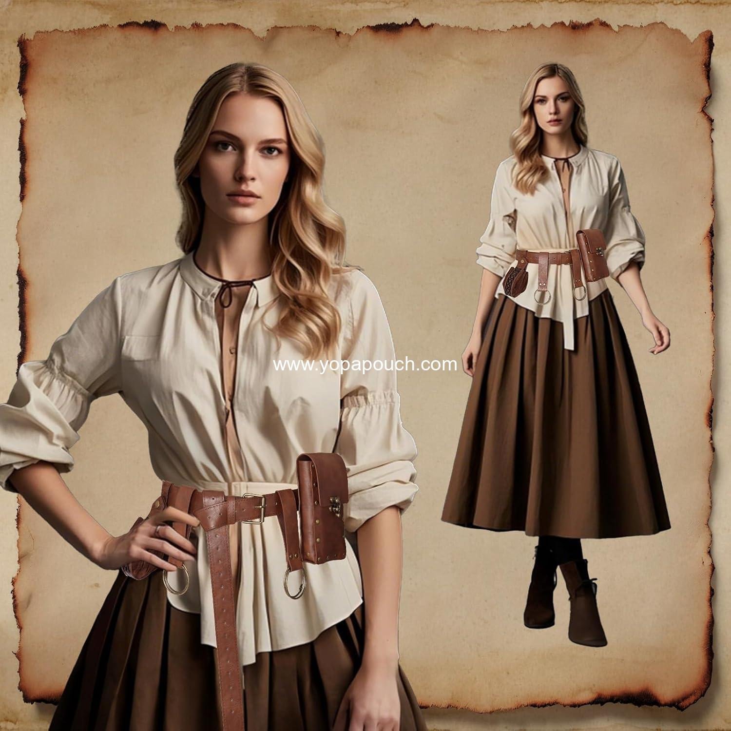 Wholesale Leather Belt Pouch Set with Potion Bottles for Medieval Viking Pirate Skirts, Hikes, Halloween Cosplay Costume Accessories (Brown, Belt Pouch) Supplier