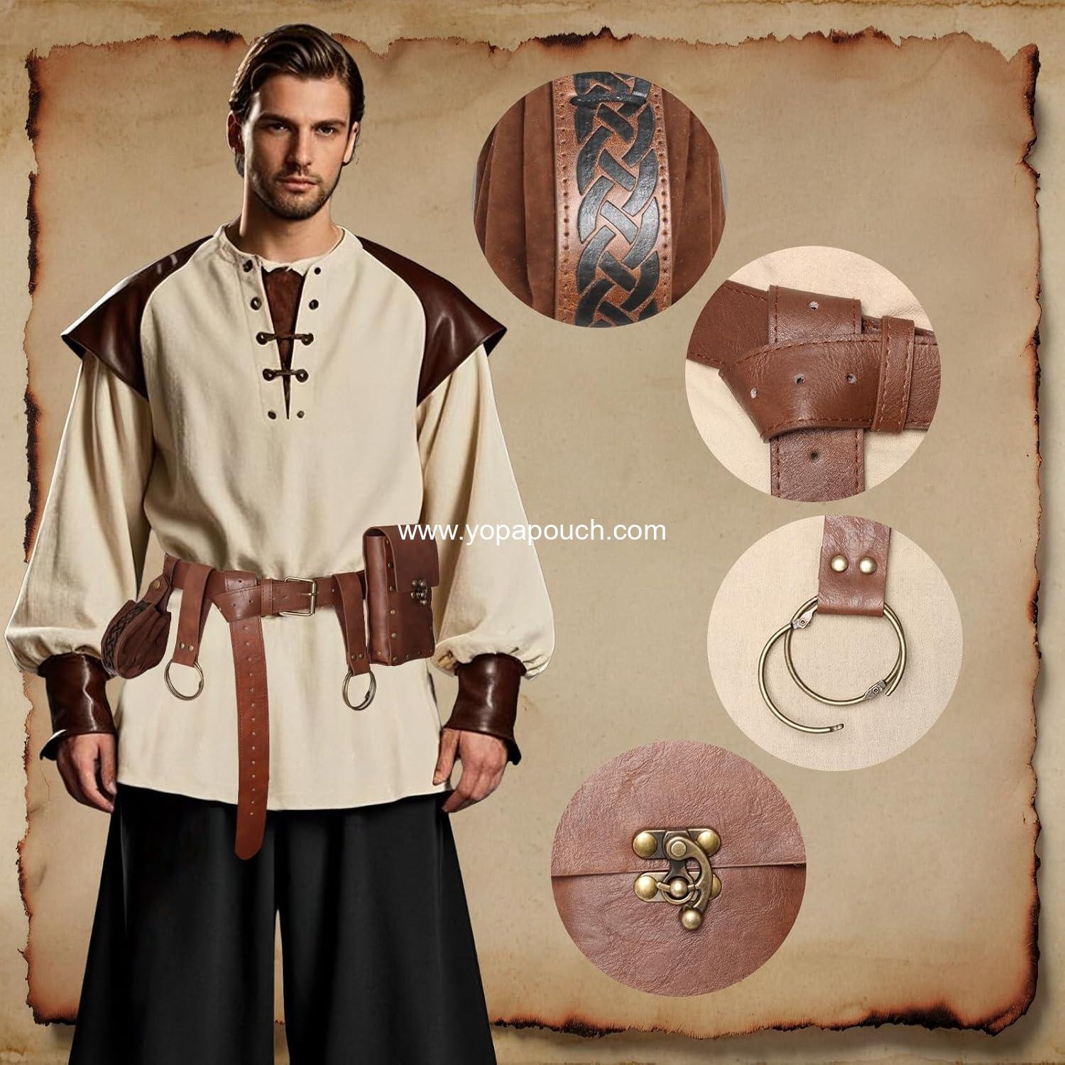 Wholesale Leather Belt Pouch Set with Potion Bottles for Medieval Viking Pirate Skirts, Hikes, Halloween Cosplay Costume Accessories (Brown, Belt Pouch) Supplier