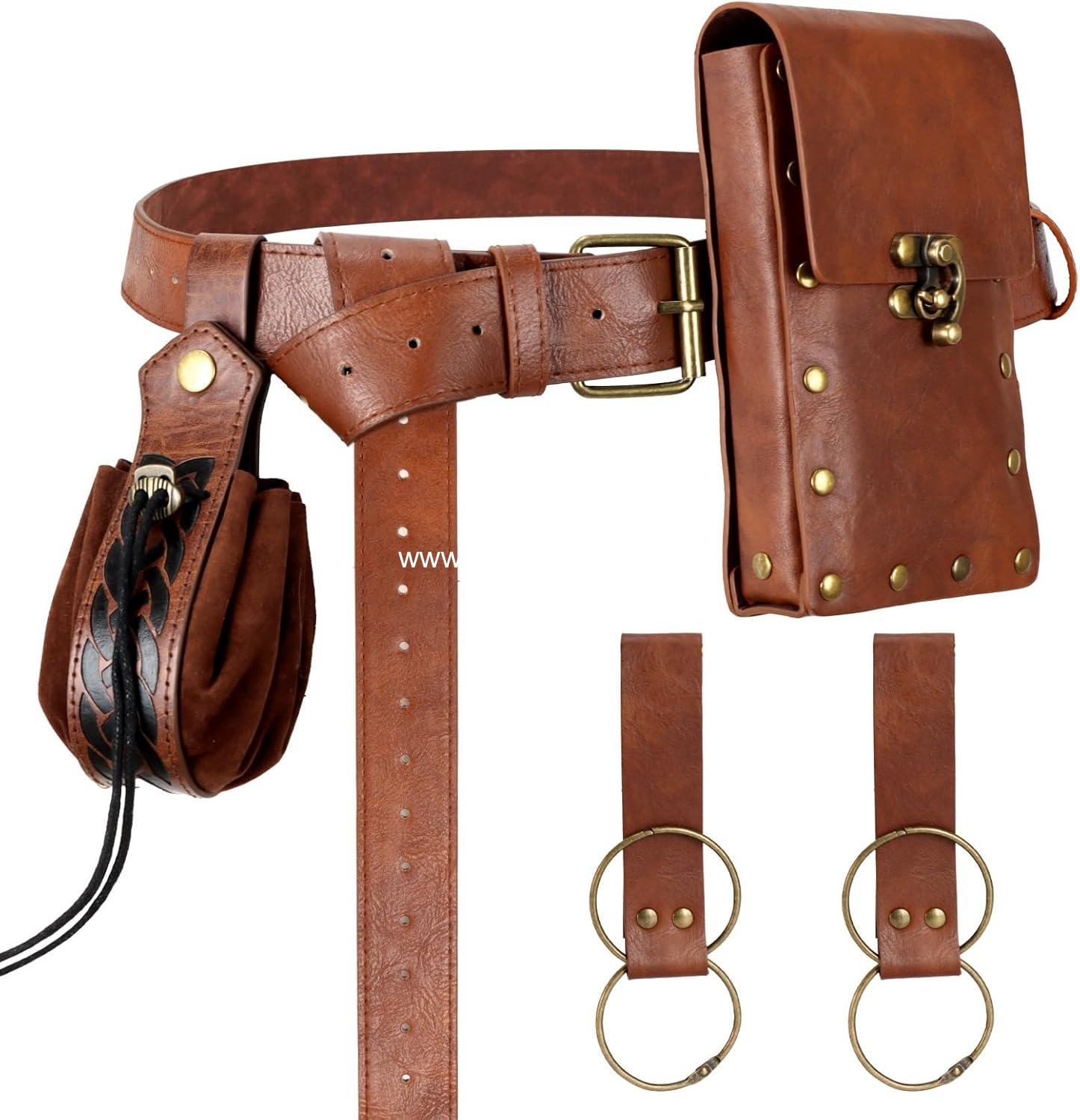 Renaissance Belt Pouch Medieval Viking Pirate Leather Bag Potion Bottle Set Skirt Hike Halloween Cosplay Costume Accessorie (Brown, Belt Pouch)