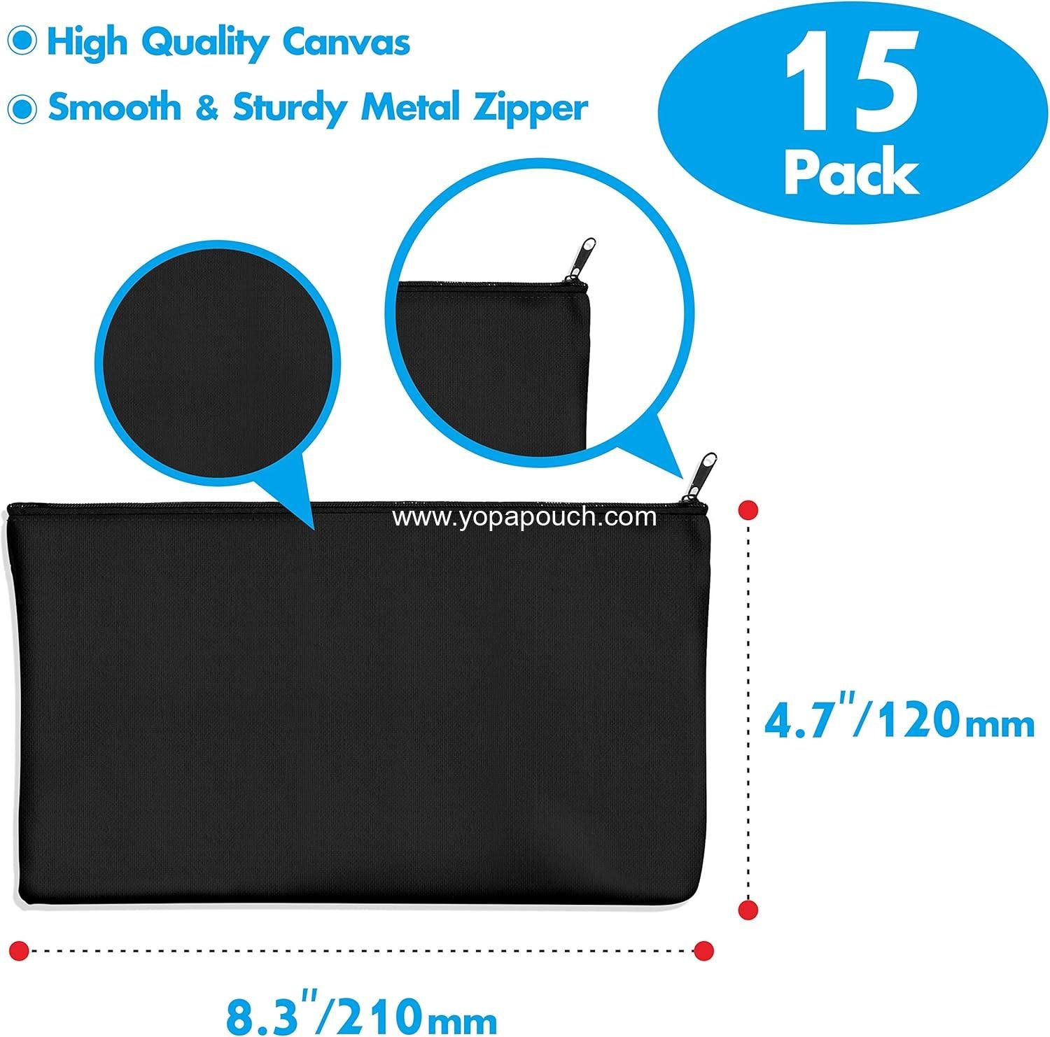 Wholesale 15 Pack Blank Cotton Canvas Zipper Bags Pouches Pencil Cases for Makeup, Cosmetic, and Toiletry Storage - Supplier