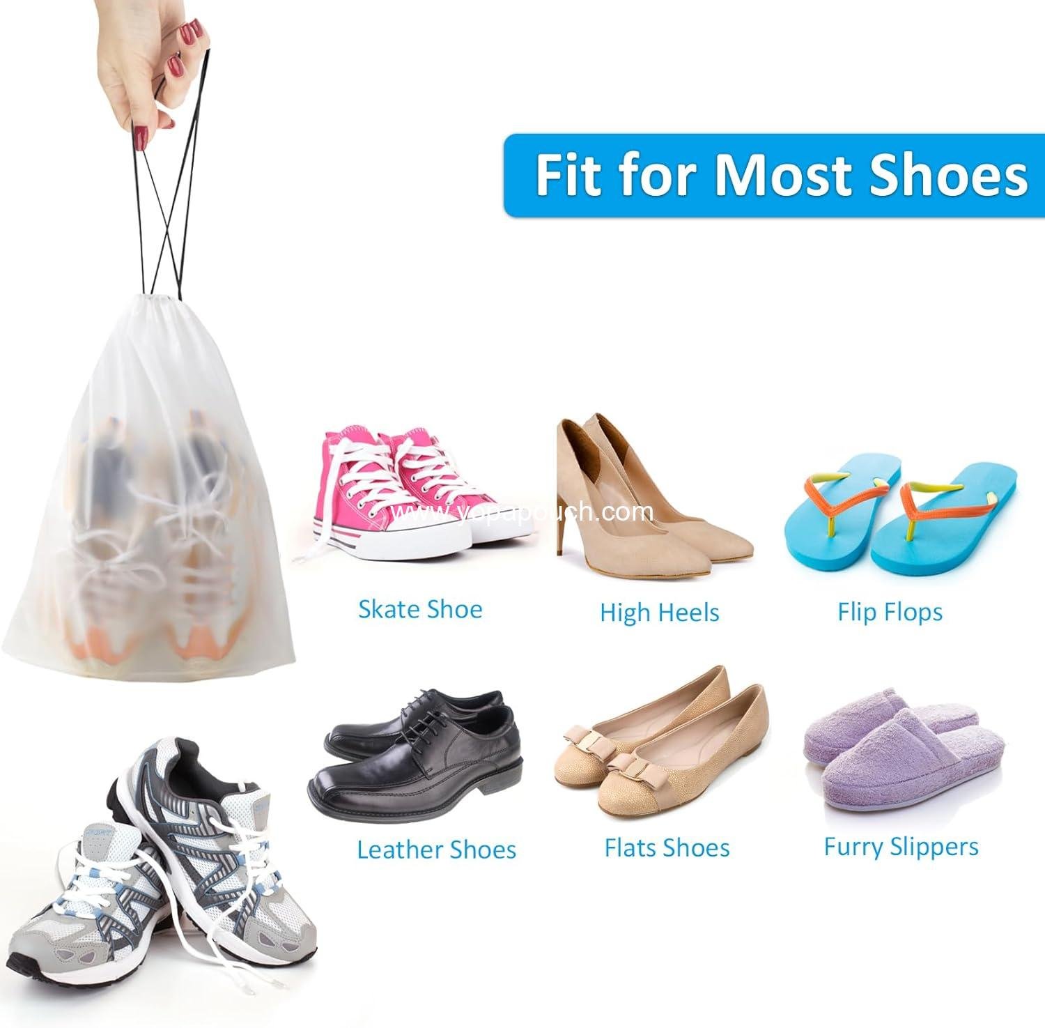 OEM Waterproof Travel Drawstring Shoe Bags for Packing and Storage, 15.7 x 11.8 inches, Clear, 5 Pieces, Wholesale Supplier