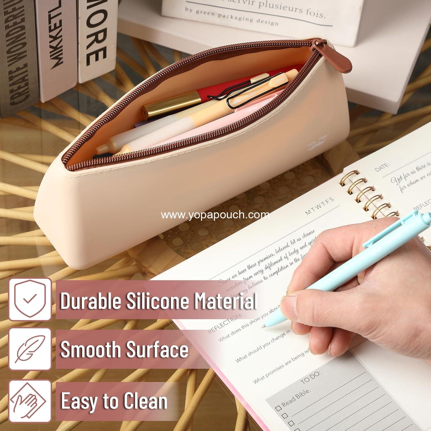 Wholesale Silicone Pencil Case Pouch, Warm Beige, Aesthetic Triangular Design, Multipurpose Small Makeup Bag, Supplier