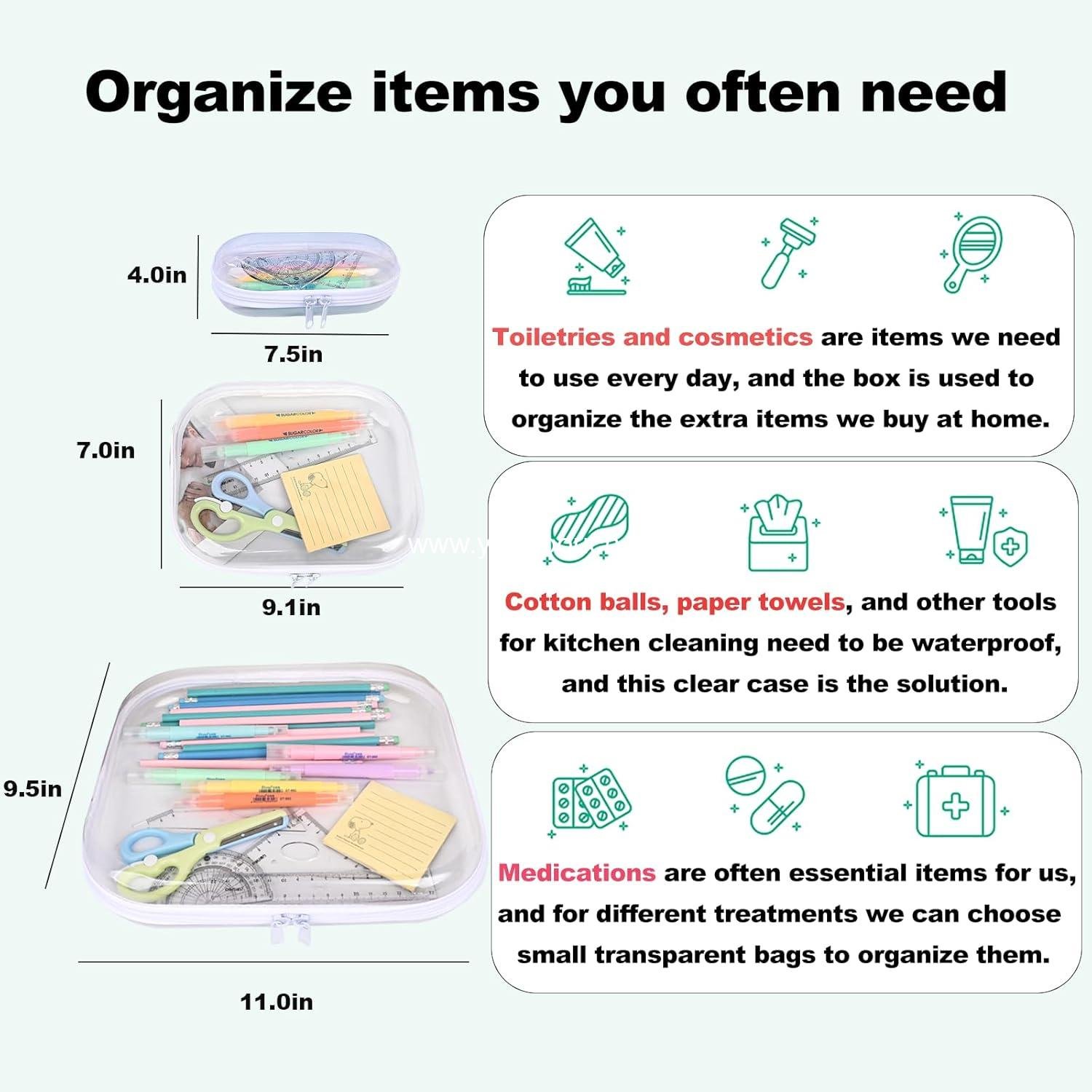 Wholesale Clear Hard Shell Zipper Case 3PCS Transparent Zipper Pouches Hard Side Plastic Organizer Portable Travel Storage Set Supplier