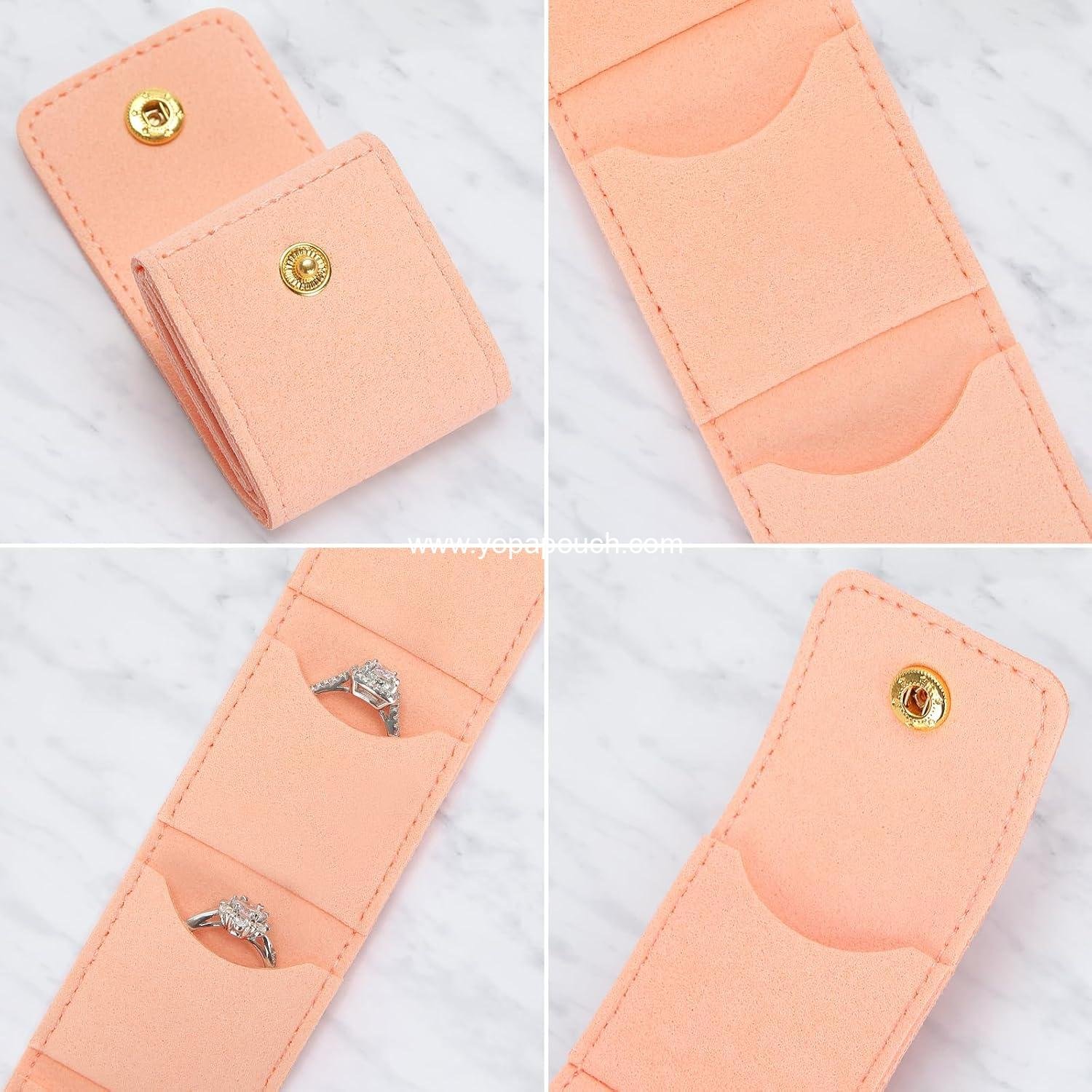 Wholesale Mini Travel Jewelry Storage Bag, Foldable Organizer Case with Snap, Compact Ring Earring Necklace Pouch with Multi-Compartment for Women Girls (Pink) Supplier