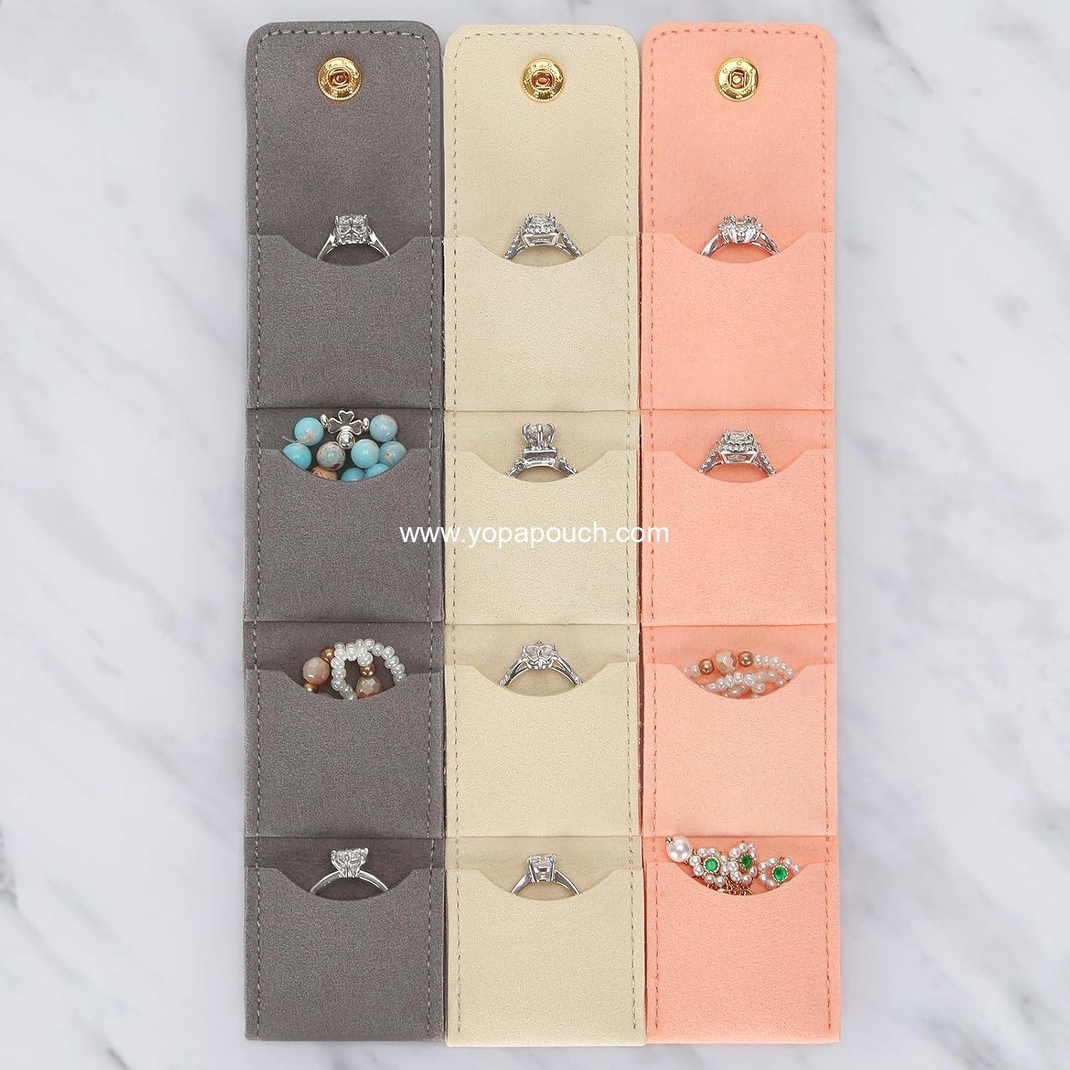 Wholesale Mini Travel Jewelry Storage Bag, Foldable Organizer Case with Snap, Compact Ring Earring Necklace Pouch with Multi-Compartment for Women Girls (Pink) Supplier