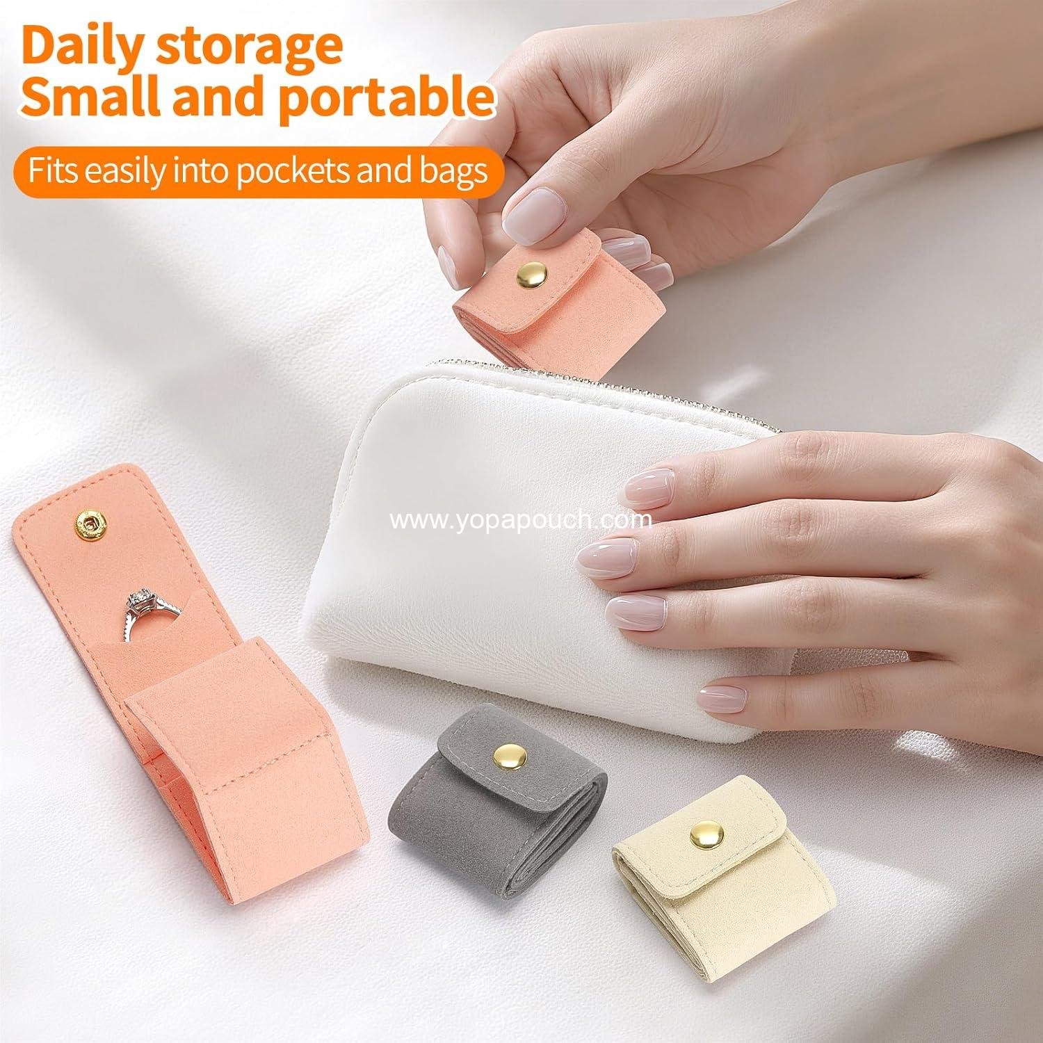 Wholesale Mini Travel Jewelry Storage Bag, Foldable Organizer Case with Snap, Compact Ring Earring Necklace Pouch with Multi-Compartment for Women Girls (Pink) Supplier