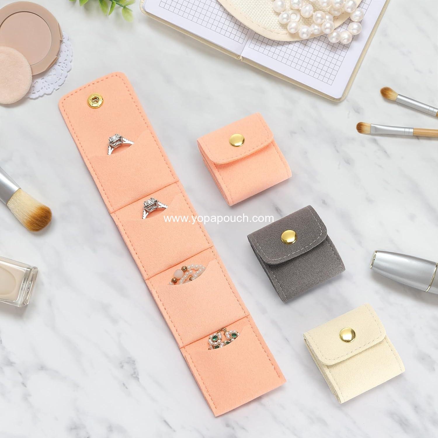 Wholesale Mini Travel Jewelry Storage Bag, Foldable Organizer Case with Snap, Compact Ring Earring Necklace Pouch with Multi-Compartment for Women Girls (Pink) Supplier