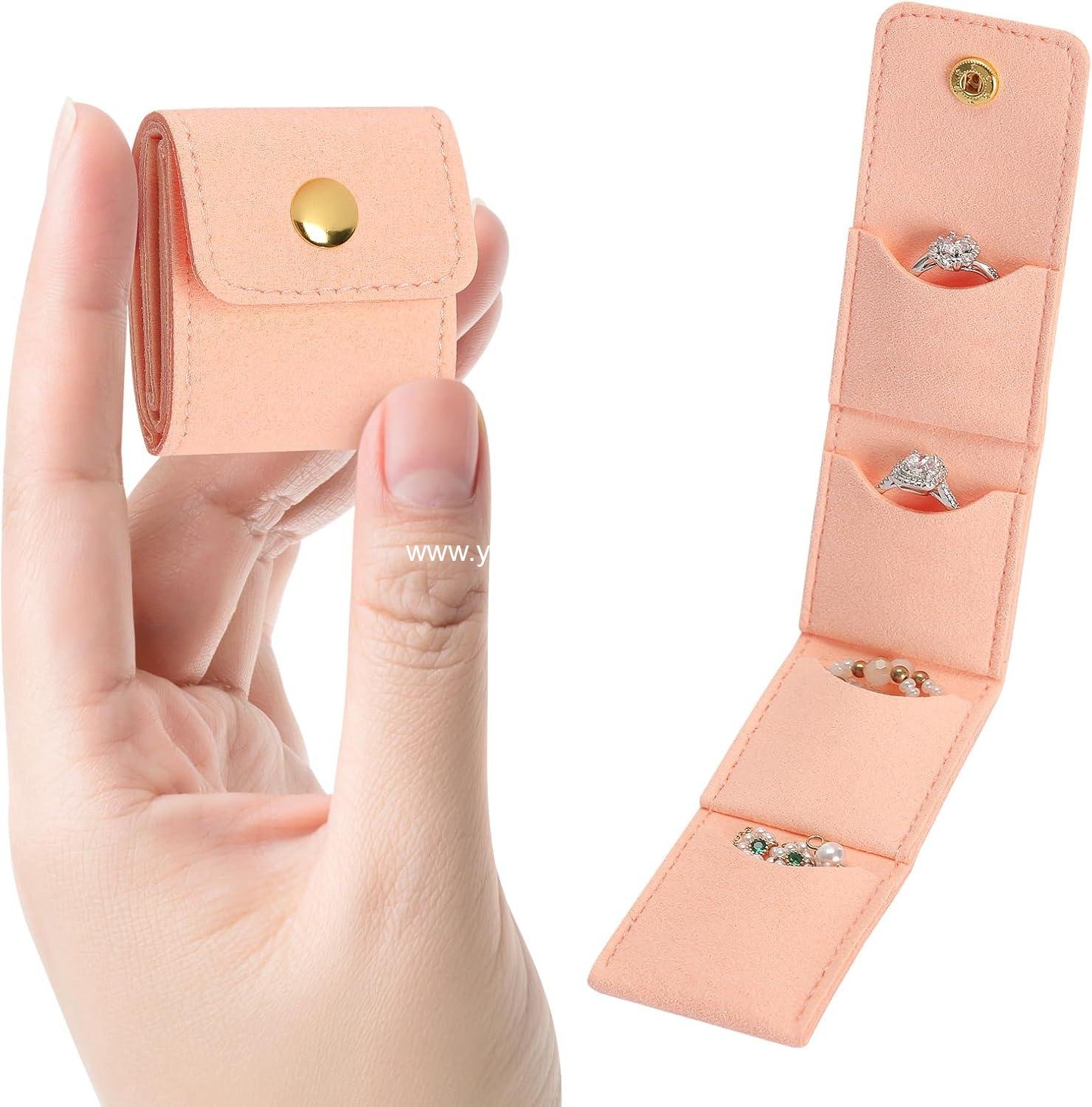 Mini Travel Jewelry Storage Bag, Foldable Gym Jewelry Organizers Holder Case with Snap, Small Ring Earring Necklace Storage Roll Pouch with Multi-compartment for Women girl (Pink)