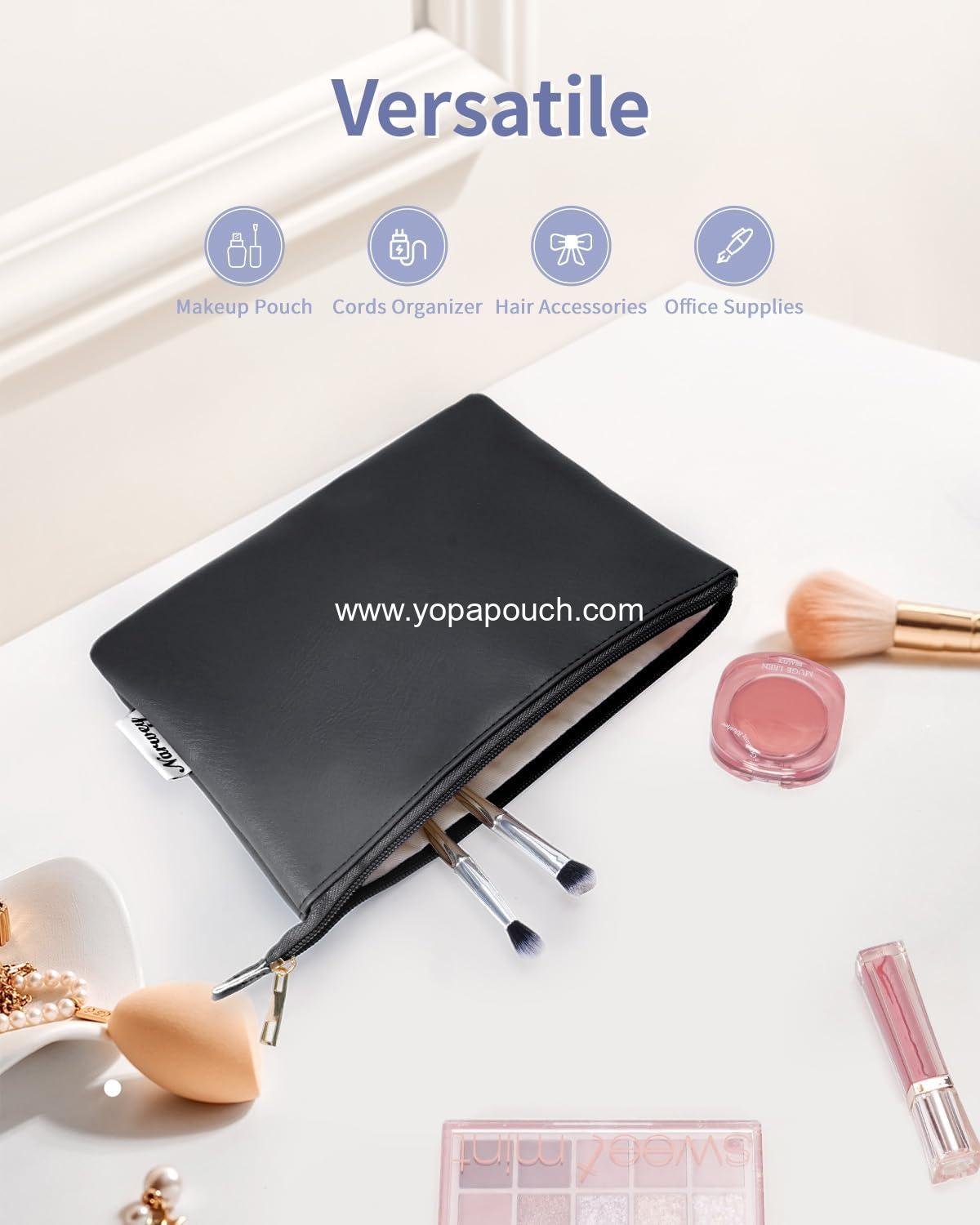 Wholesale Small Makeup Bag for Purse, Cute PU Leather Cosmetic Pouch with Zipper for Women and Girls (Black) - Supplier