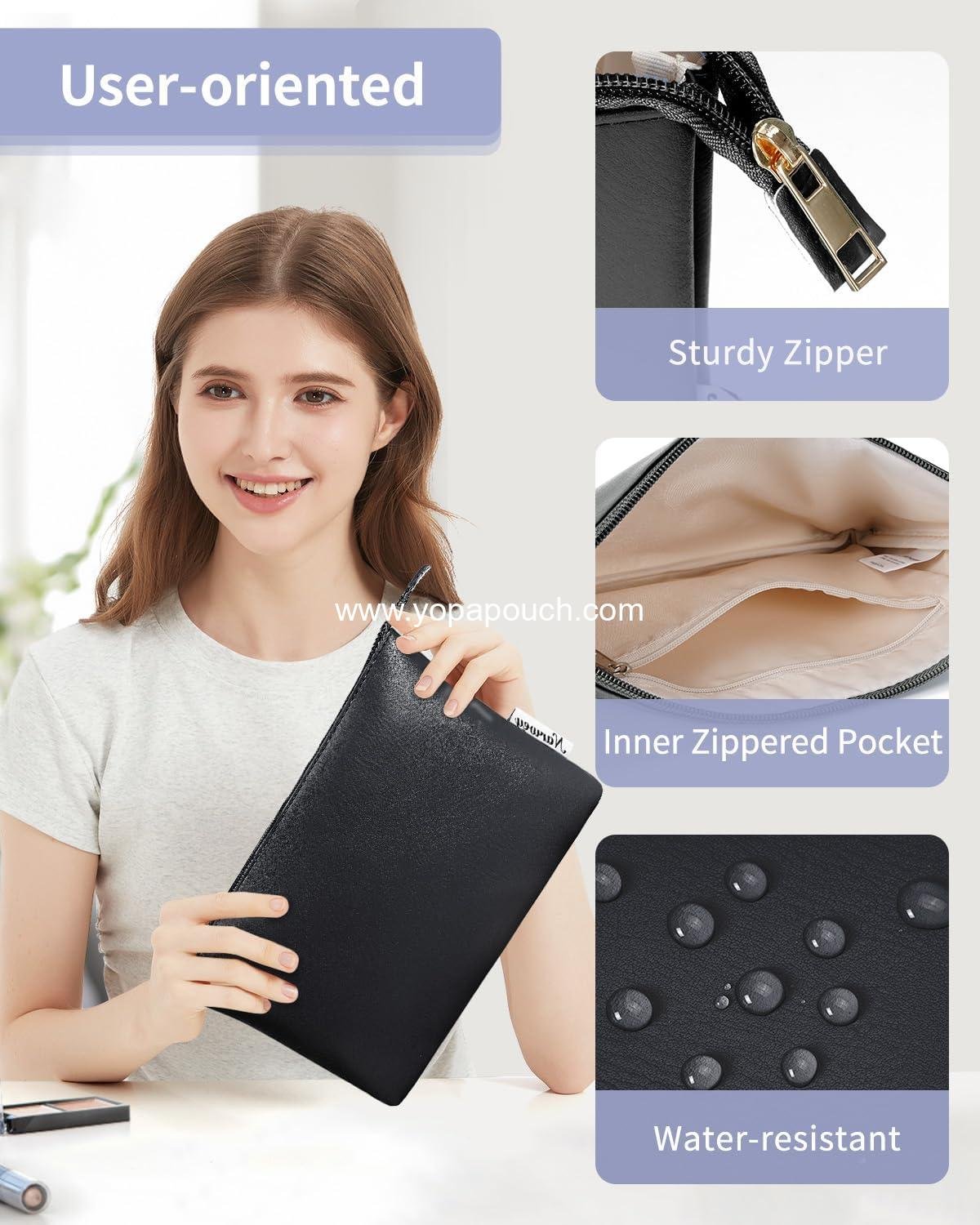 Wholesale Small Makeup Bag for Purse, Cute PU Leather Cosmetic Pouch with Zipper for Women and Girls (Black) - Supplier