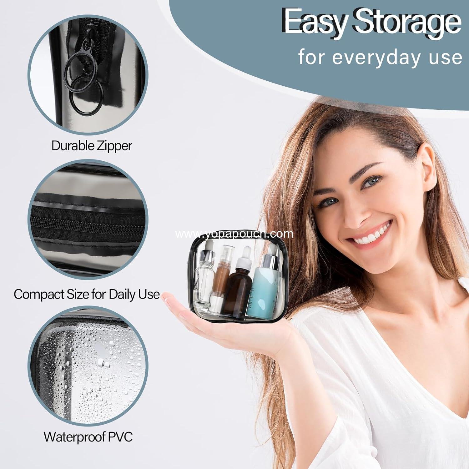 Wholesale Mini Clear Makeup Bags - 2 PCS Zipper Pouch Toiletry Bags for Men and Women - Black and White Cosmetic Organizer for Travel Essentials - Supplier