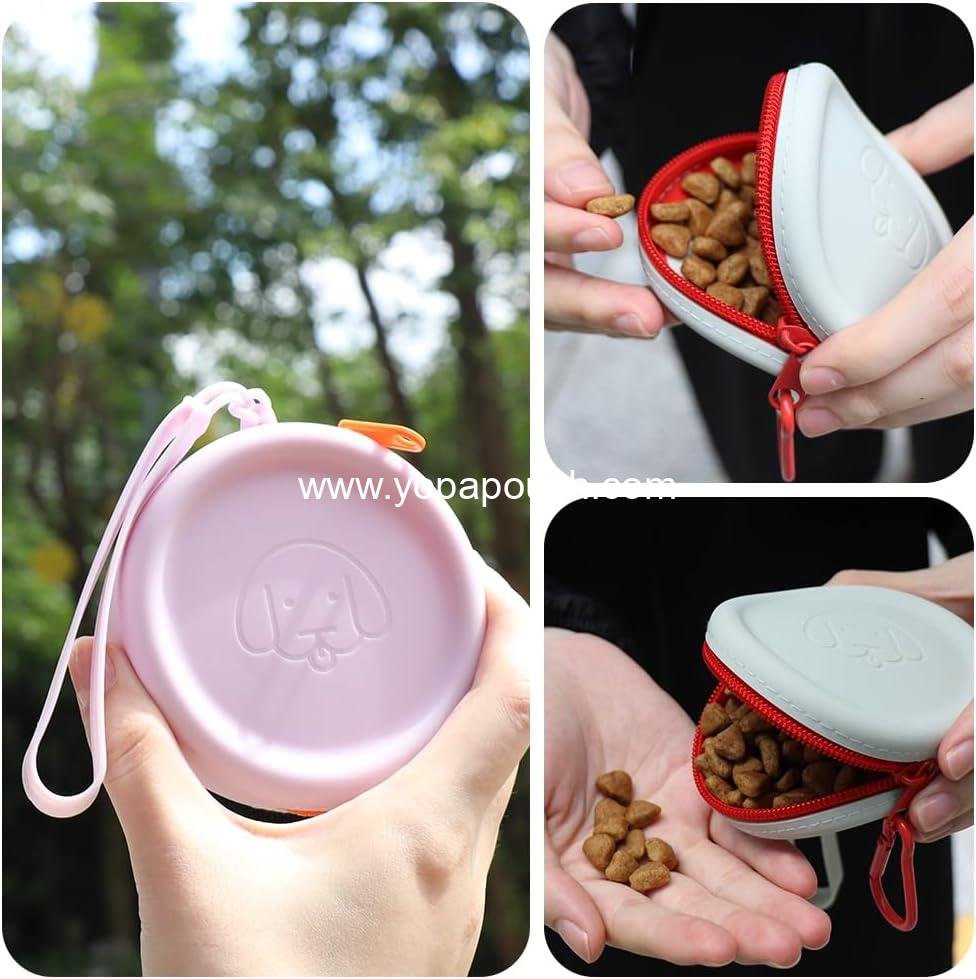 Wholesale Silicone Dog Treat Pouch Small Bag with Pet Training Clicker, Pocket Size Walking Bag for Dogs and Cats, Easy to Clean, Odorless, Zipper Design, Moisture-Proof Travel Bag (Pink) - Supplier
