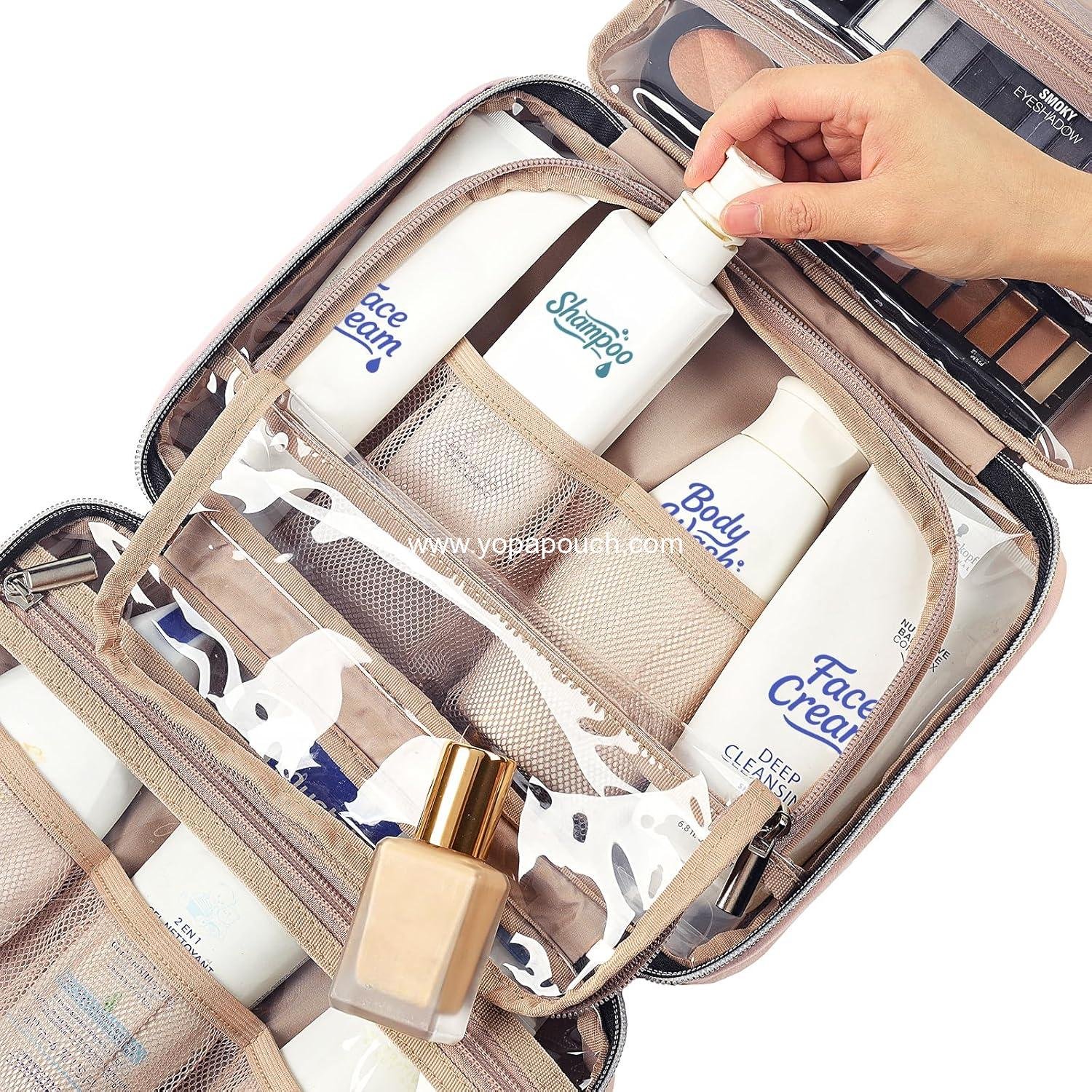Wholesale Portable Hanging Toiletry Bag for Women - Travel Organizer for Shampoo, Conditioner, Brushes, Makeup Accessories, Medium Size, Pink Manufacturer