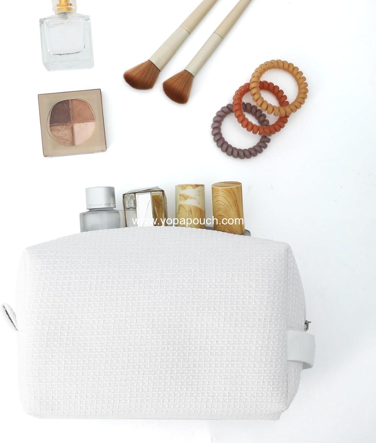 Wholesale Waffle Makeup Pouch Bag Small Travel Cosmetic Bag Gifts for Bridesmaid Wedding Christmas (White) Supplier