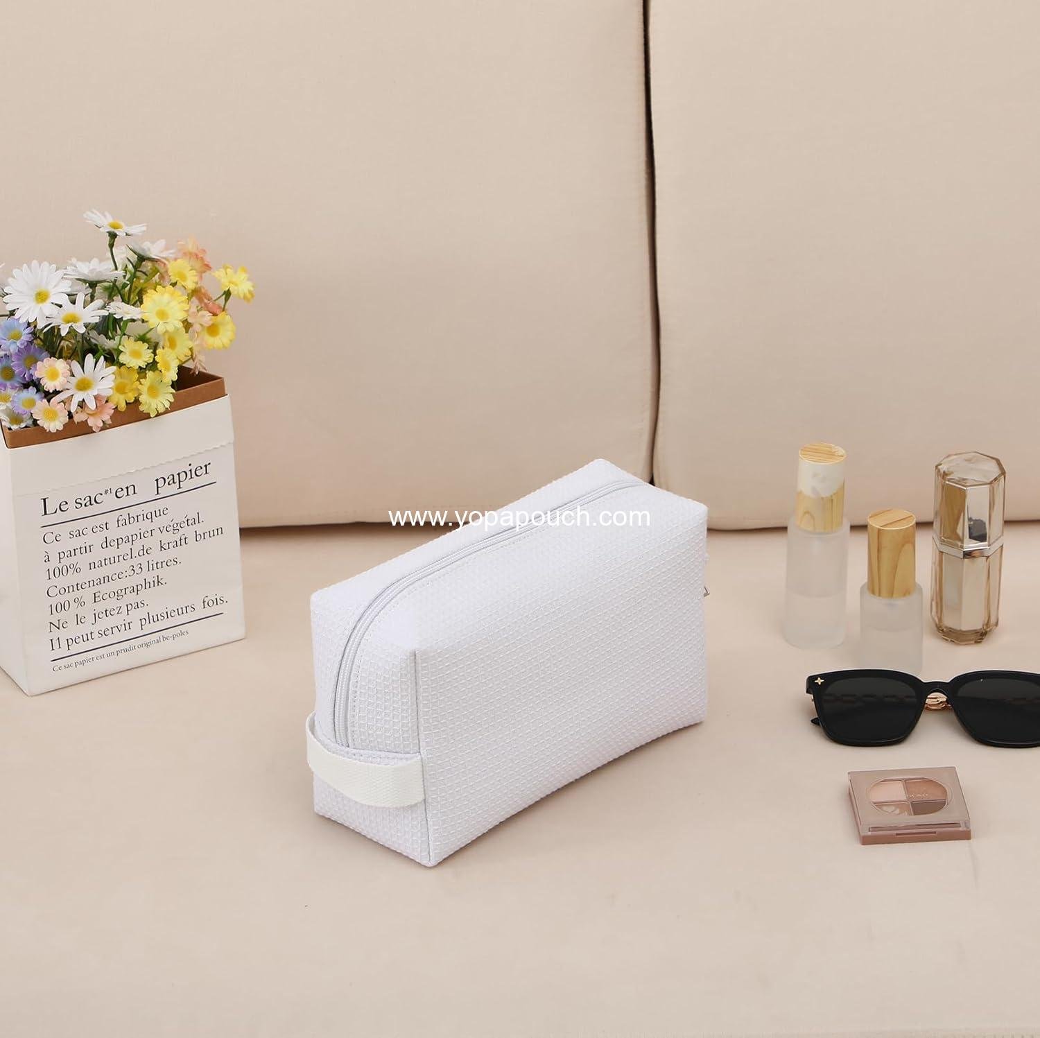 Wholesale Waffle Makeup Pouch Bag Small Travel Cosmetic Bag Gifts for Bridesmaid Wedding Christmas (White) Supplier