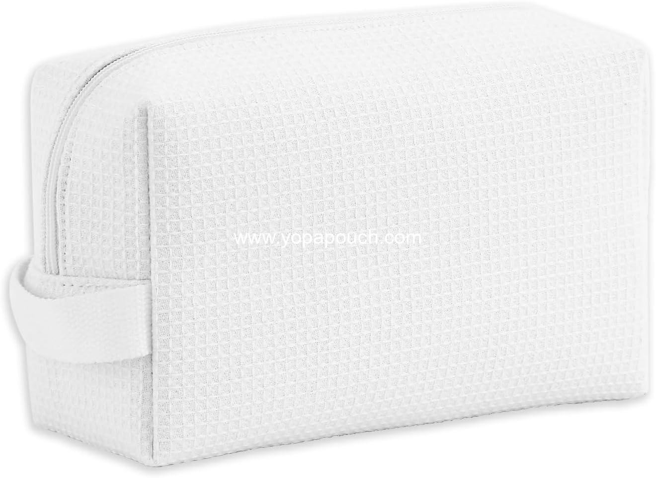 DYSHAYEN Waffle Makeup Pouch Bag, Small Travel Cosmetic Bag, Gifts for Women Bridesmaid,Wedding,Christmas (White)