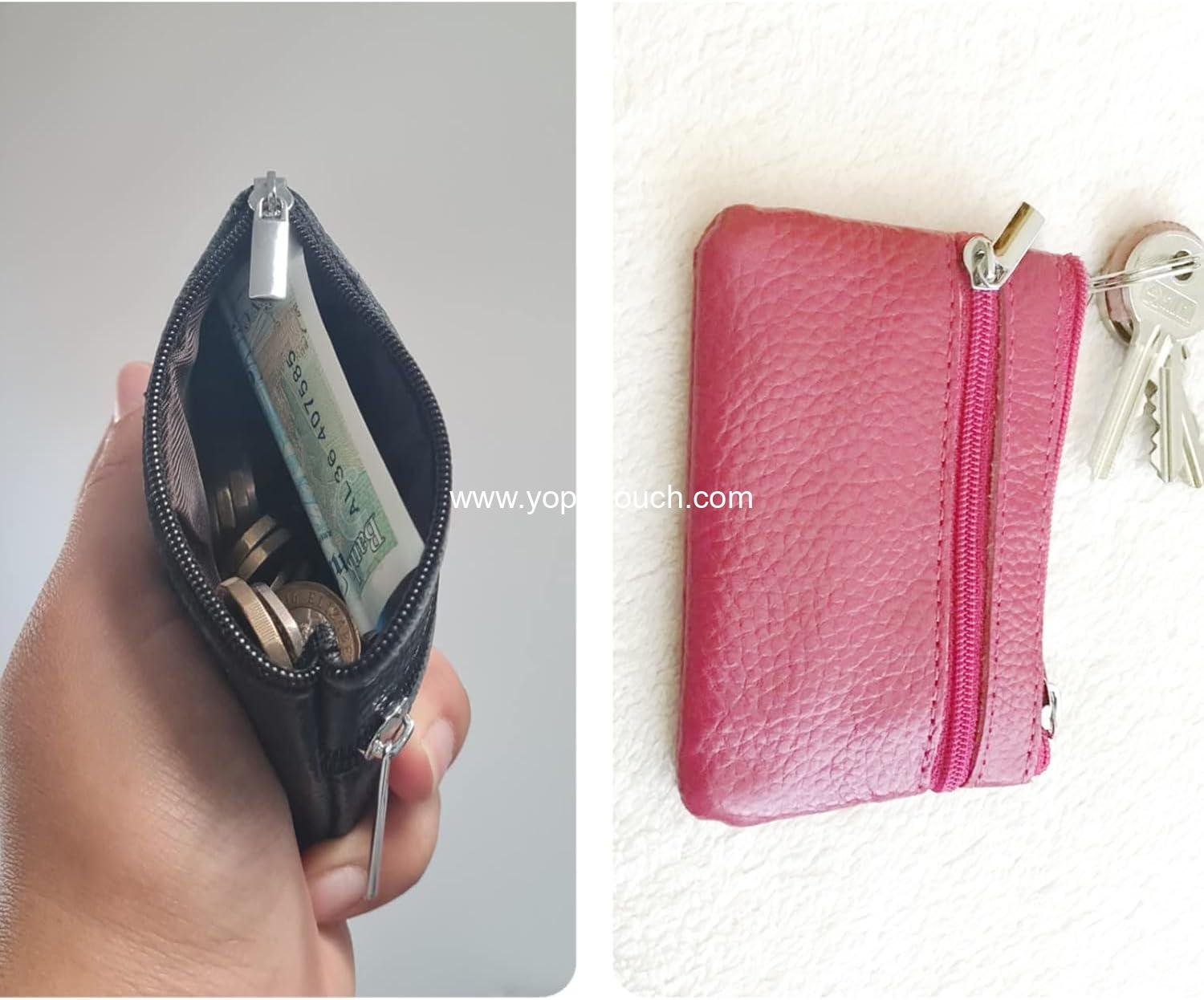 Wholesale Black Small Leather Coin Purse Change Pouch for Women, Men, Kids with Zip Key Ring - Supplier