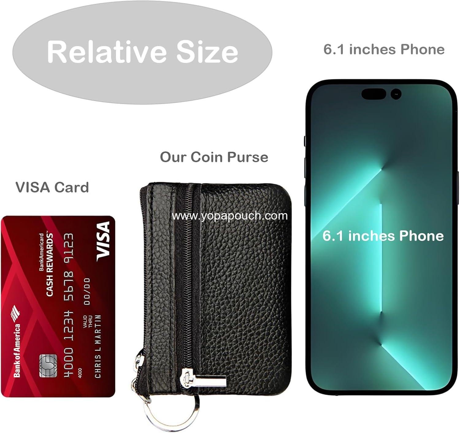 Wholesale Black Small Leather Coin Purse Change Pouch for Women, Men, Kids with Zip Key Ring - Supplier