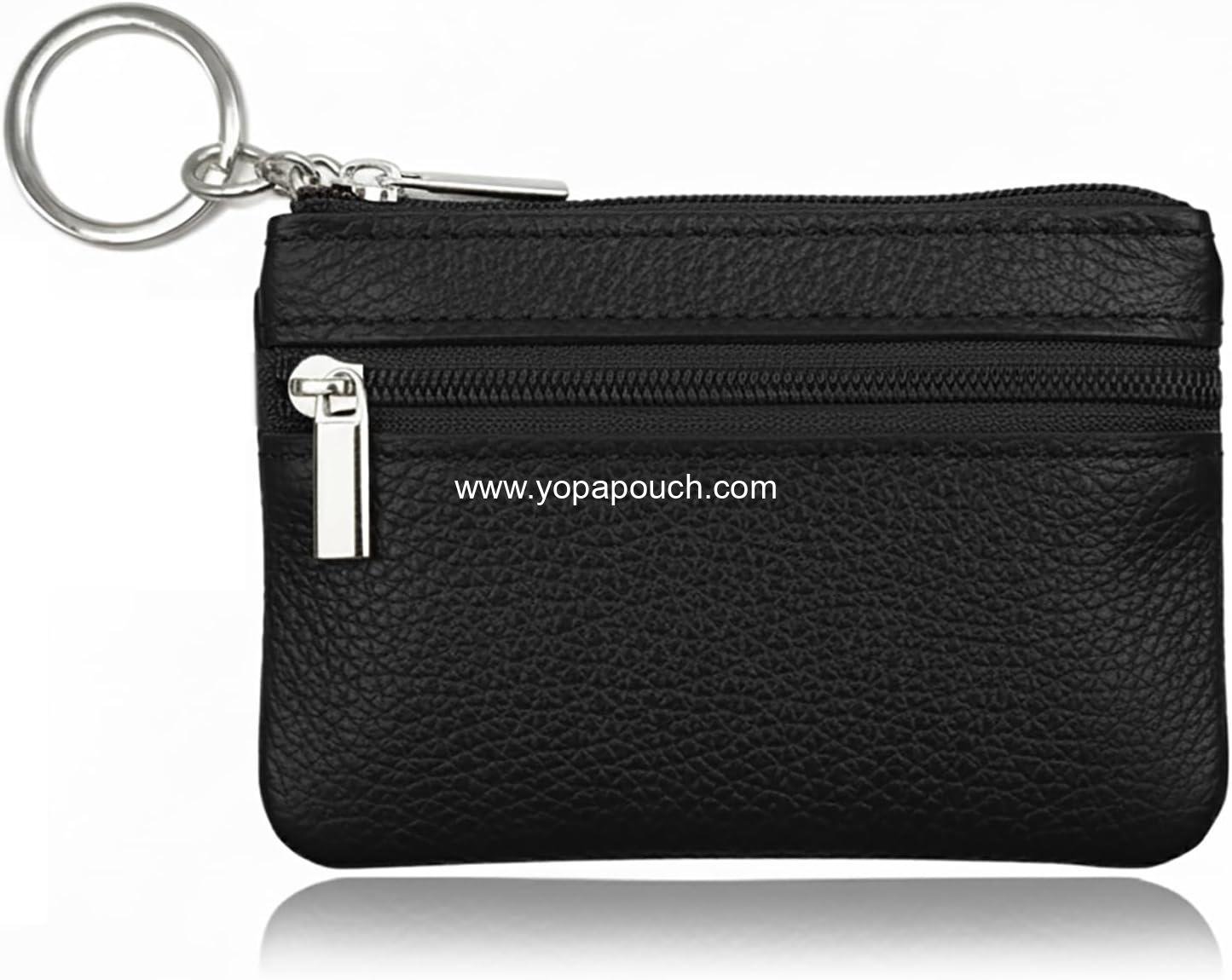 Wholesale Black Small Leather Coin Purse Change Pouch for Women, Men, Kids with Zip Key Ring - Supplier